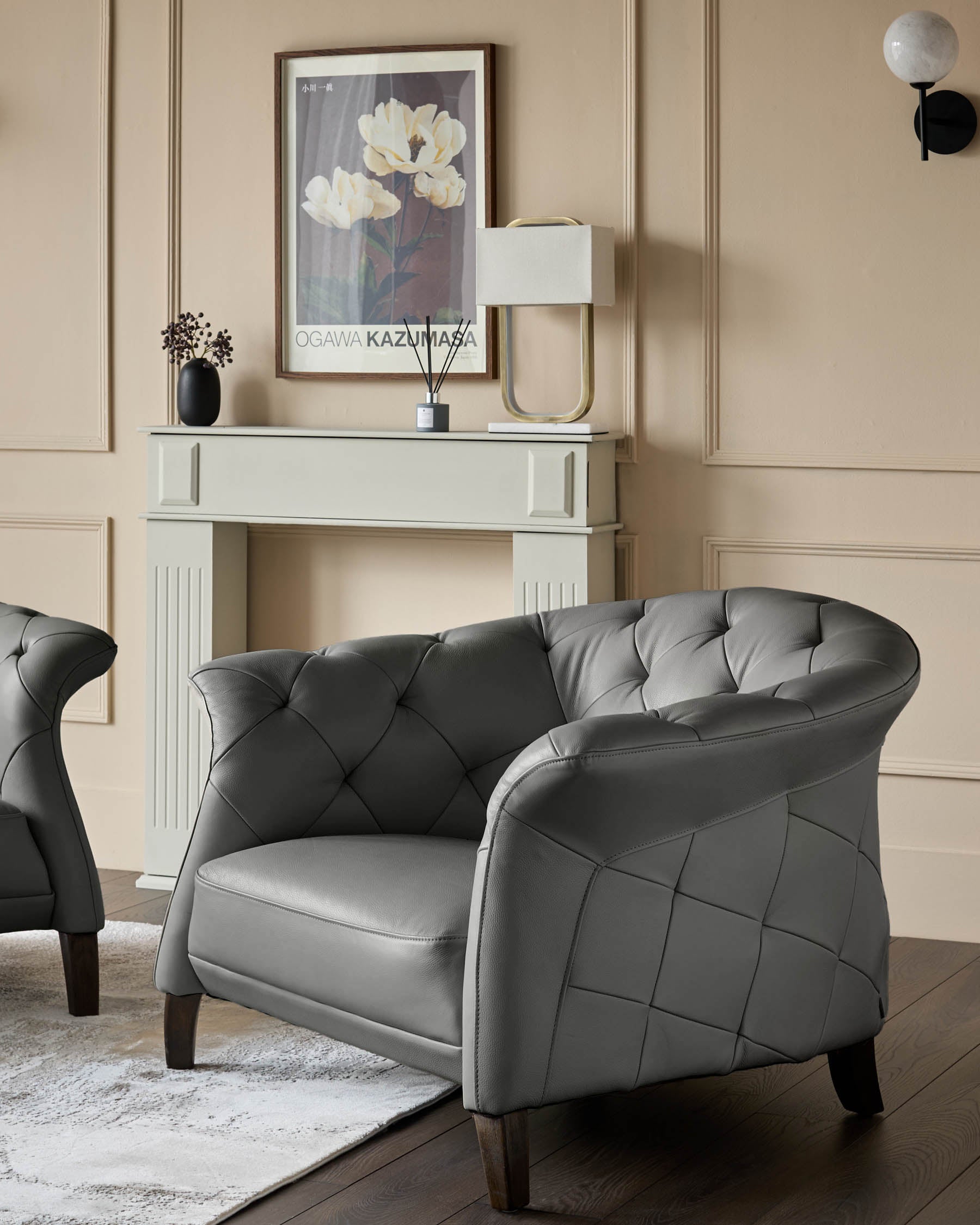 Luxe Modern Dark Grey Leather And Dark Wood Leg Armchair