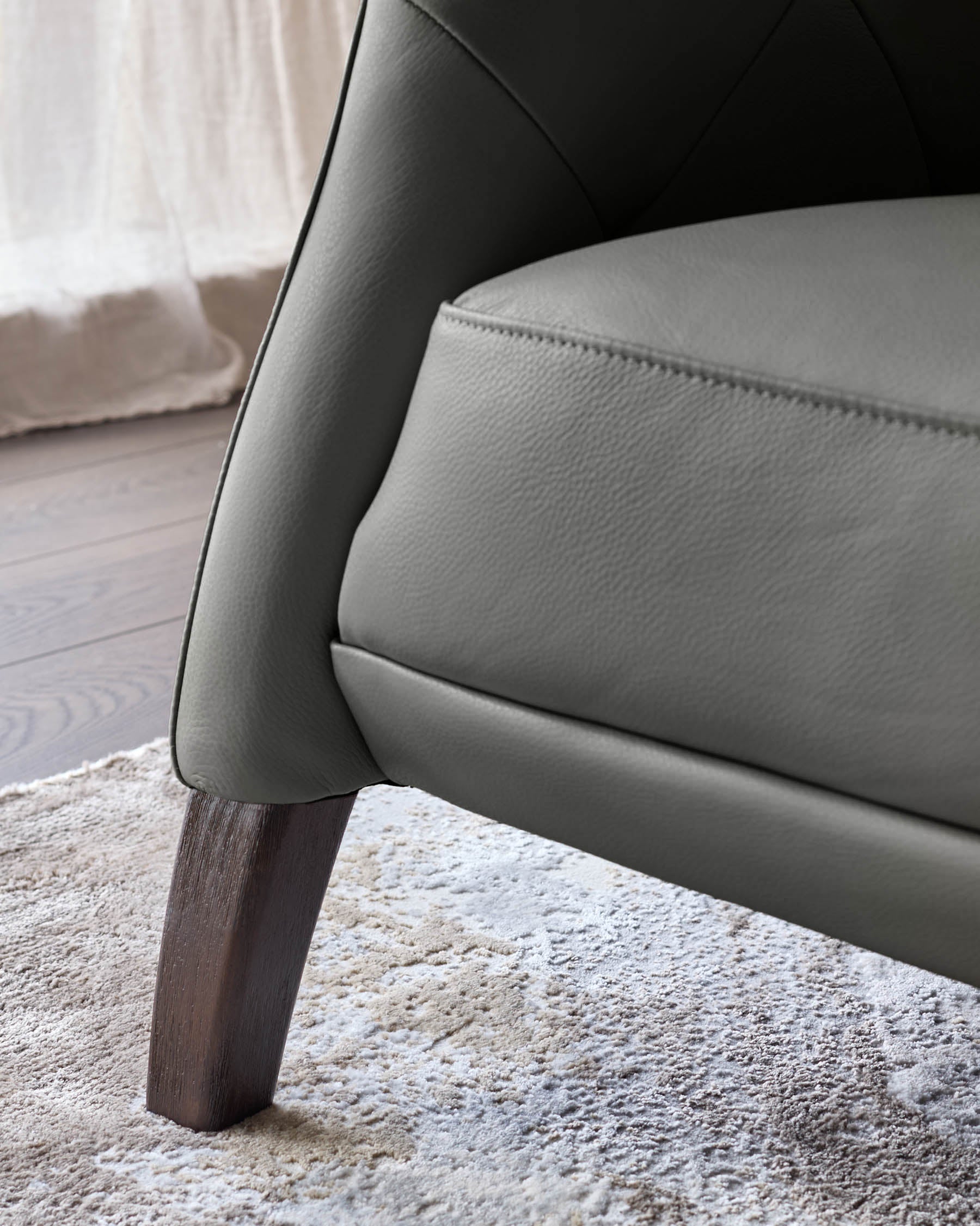 Luxe Modern Dark Grey Leather And Dark Wood Leg Armchair