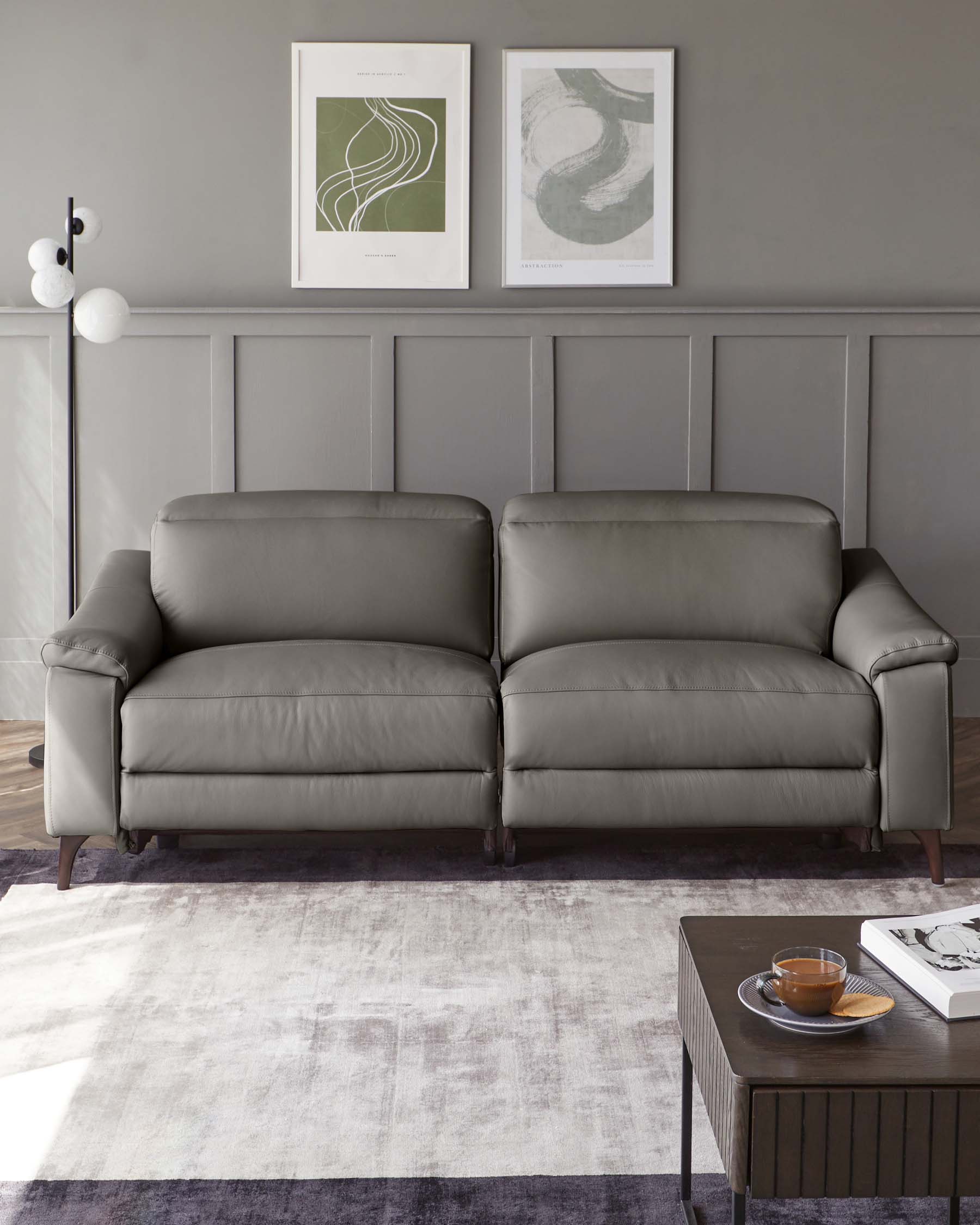 Serene Dark Grey Leather 2 Seater Recliner Sofa