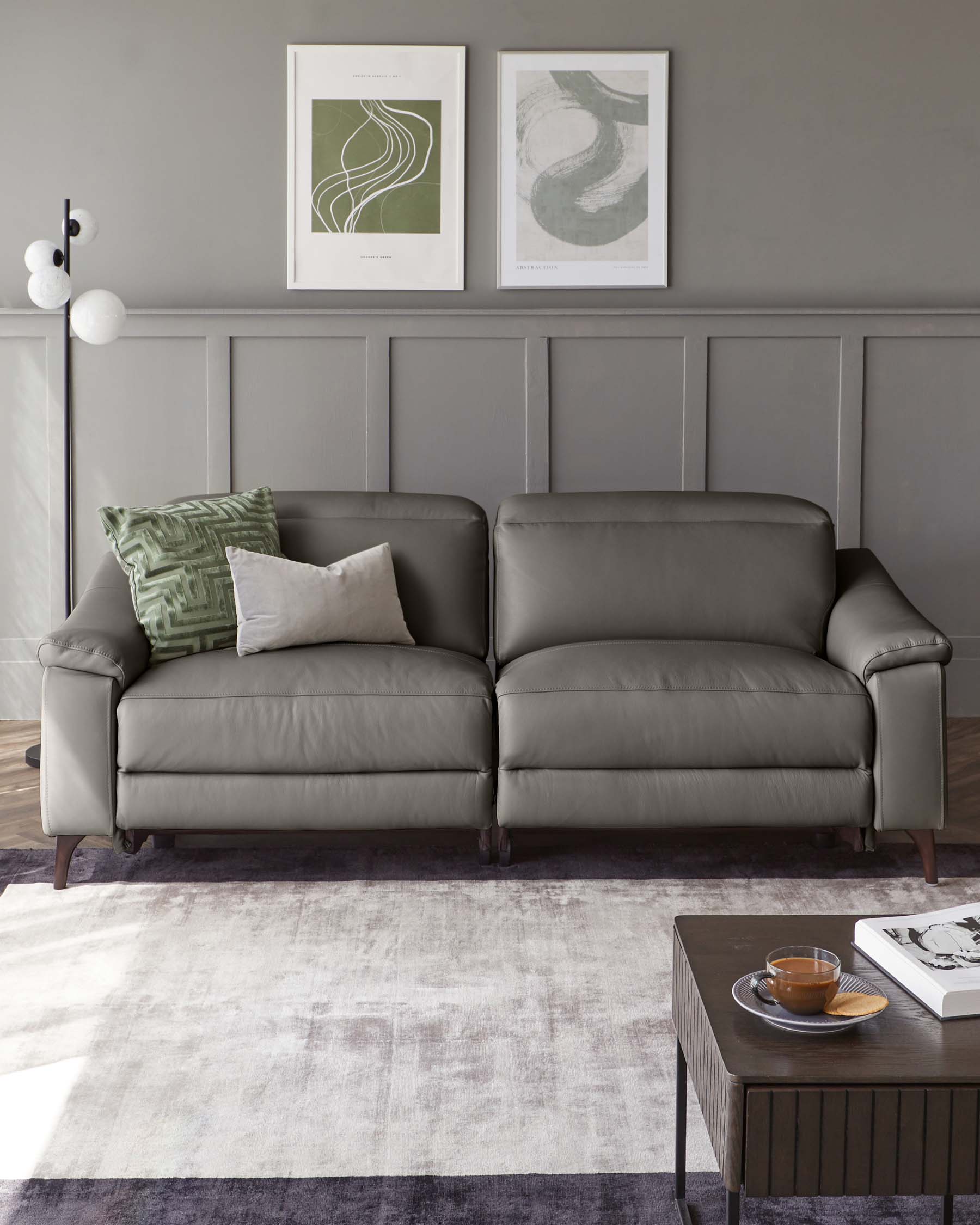 Serene Dark Grey Leather 2 Seater Recliner Sofa