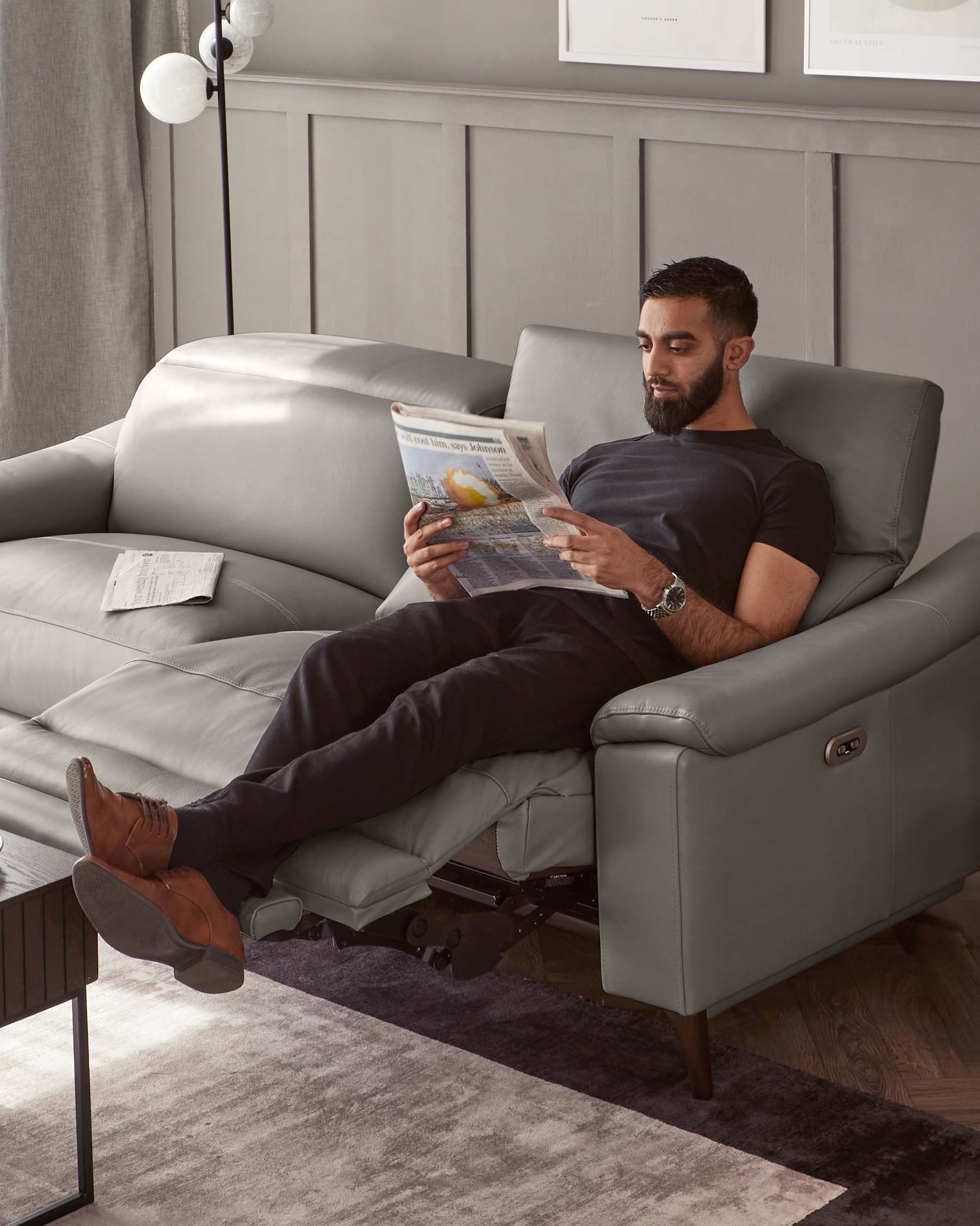 Serene Dark Grey Leather 2 Seater Recliner Sofa