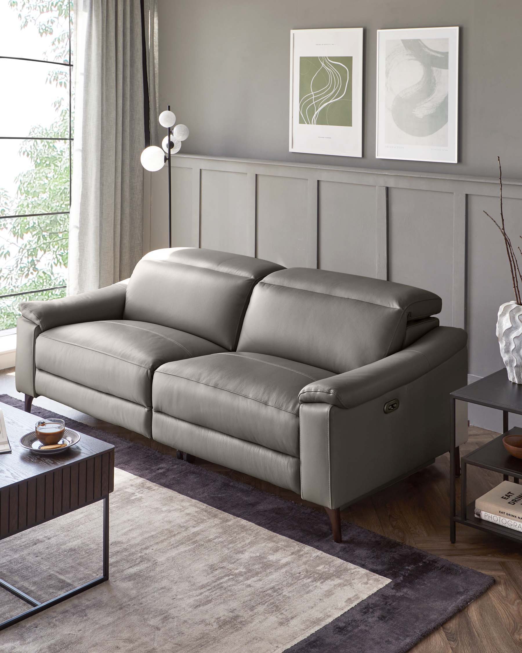 Serene Dark Grey Leather 2 Seater Recliner Sofa
