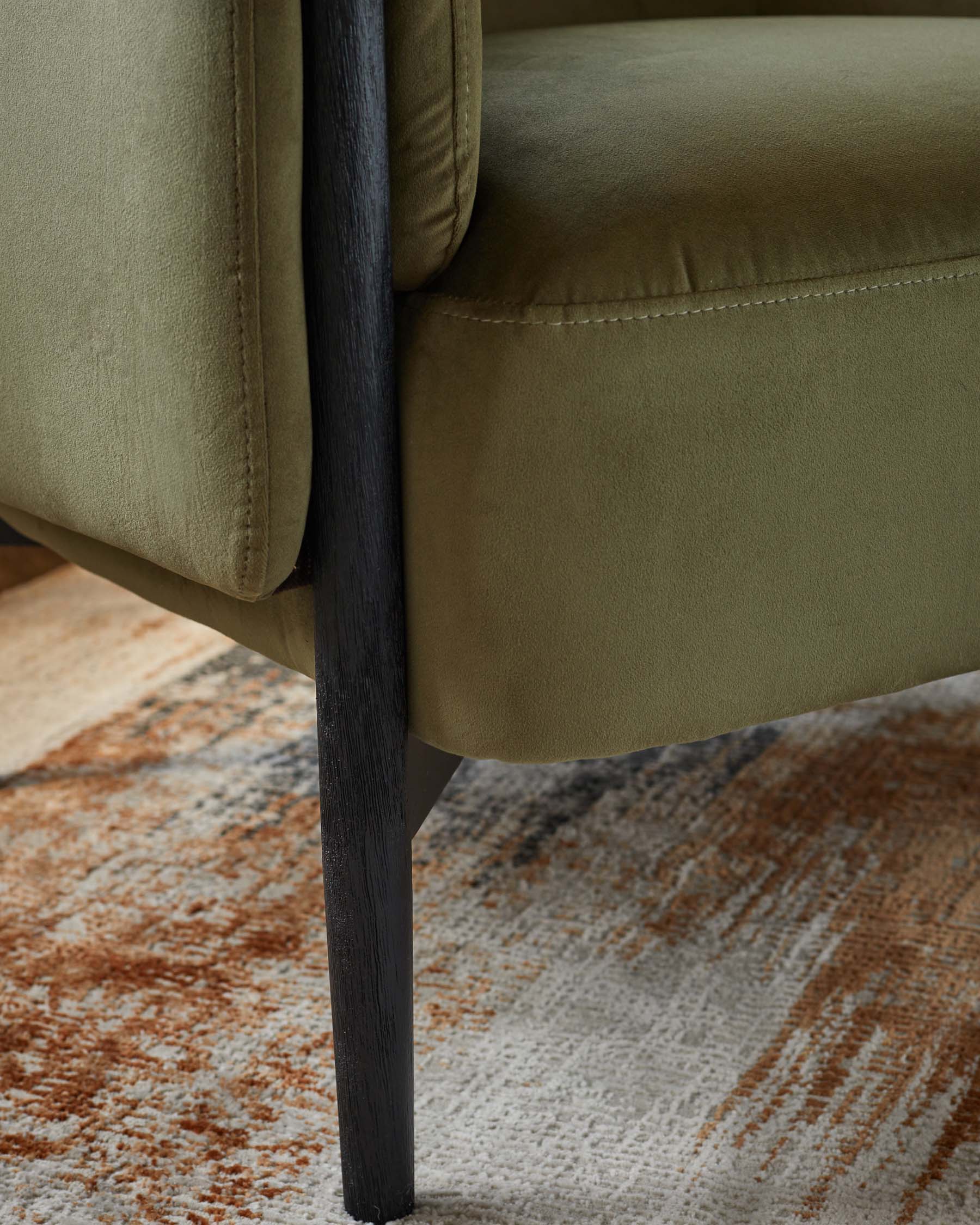 Tristan Olive Green Velvet Accent Chair with Black Wood