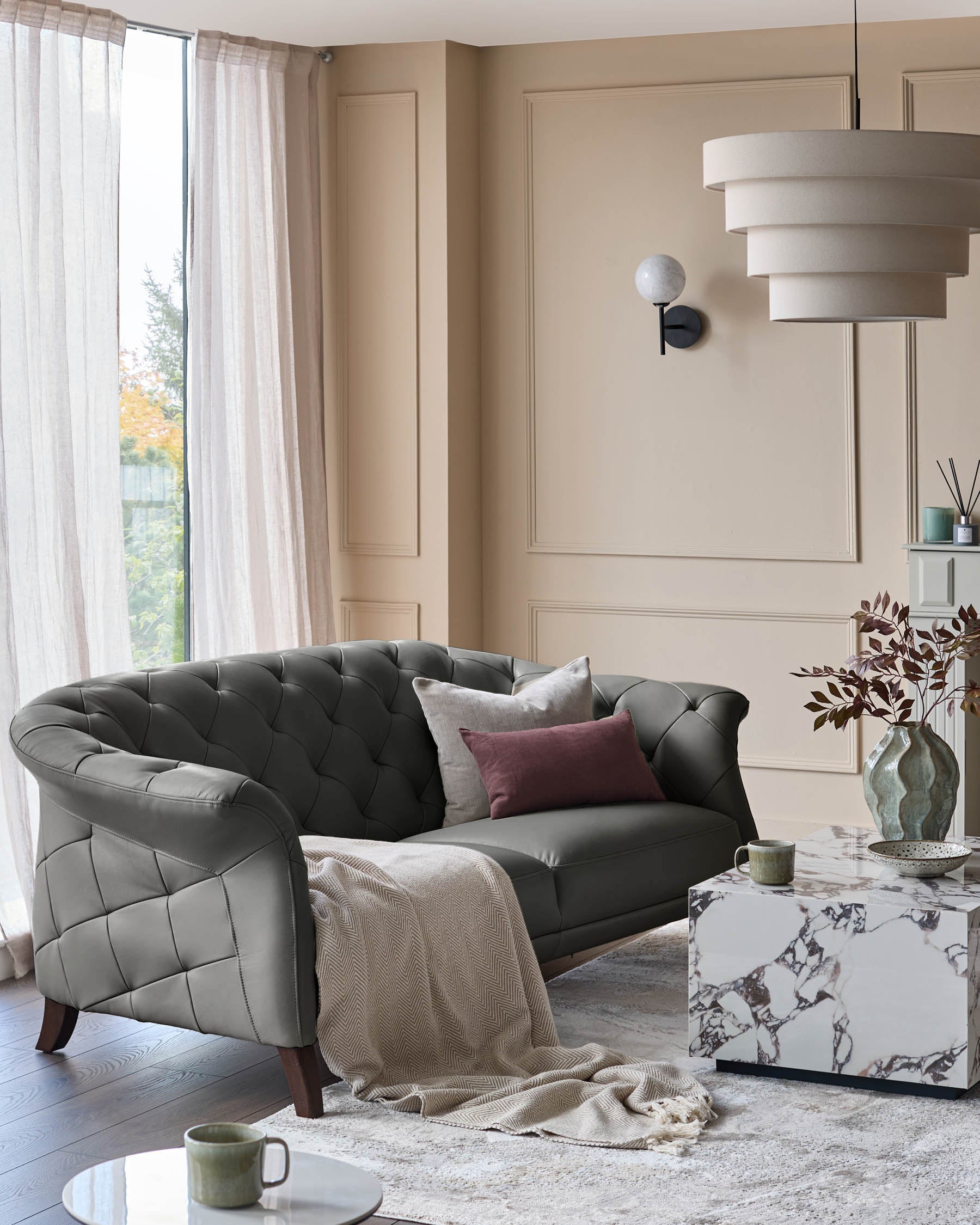 Luxe Dark Grey Leather 2 Seater Sofa