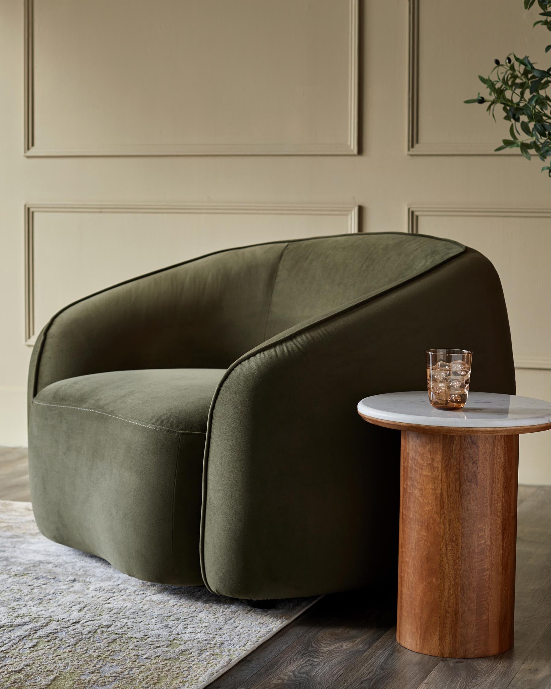 Zoey olive green velvet armchair