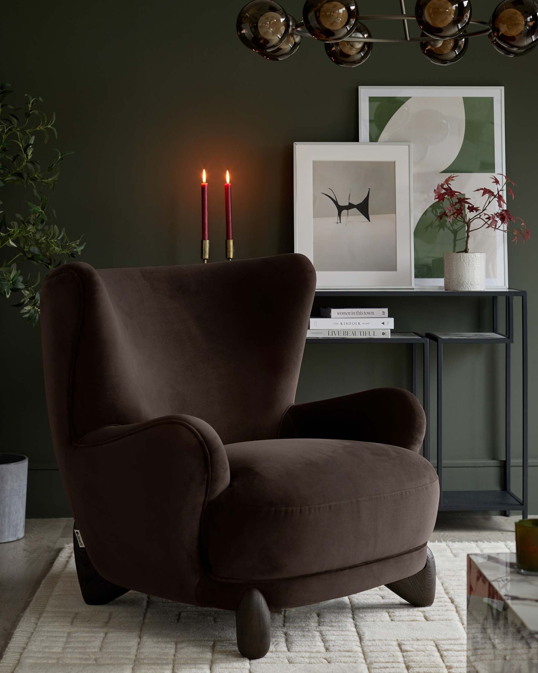 Harlan dark mocha velvet accent chair