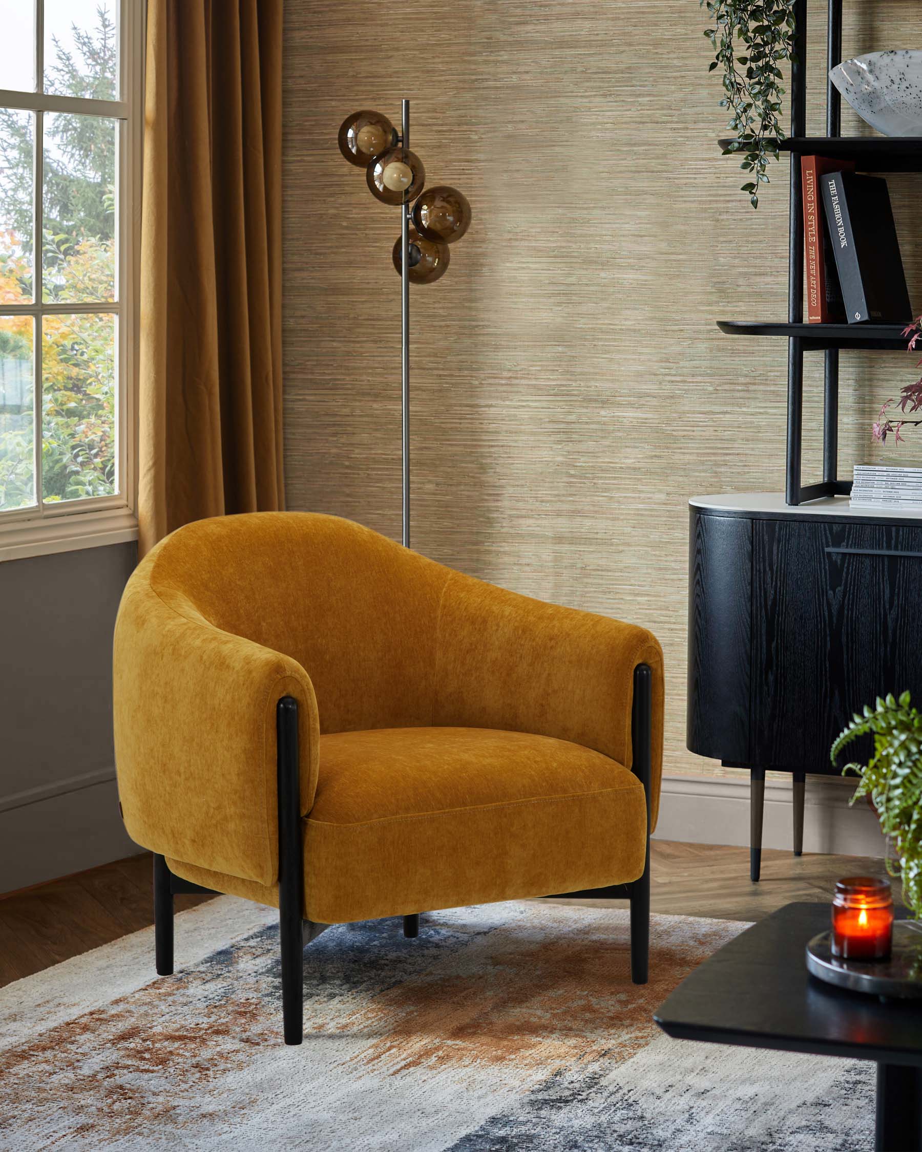 Tristan ochre fabric accent chair with black wood