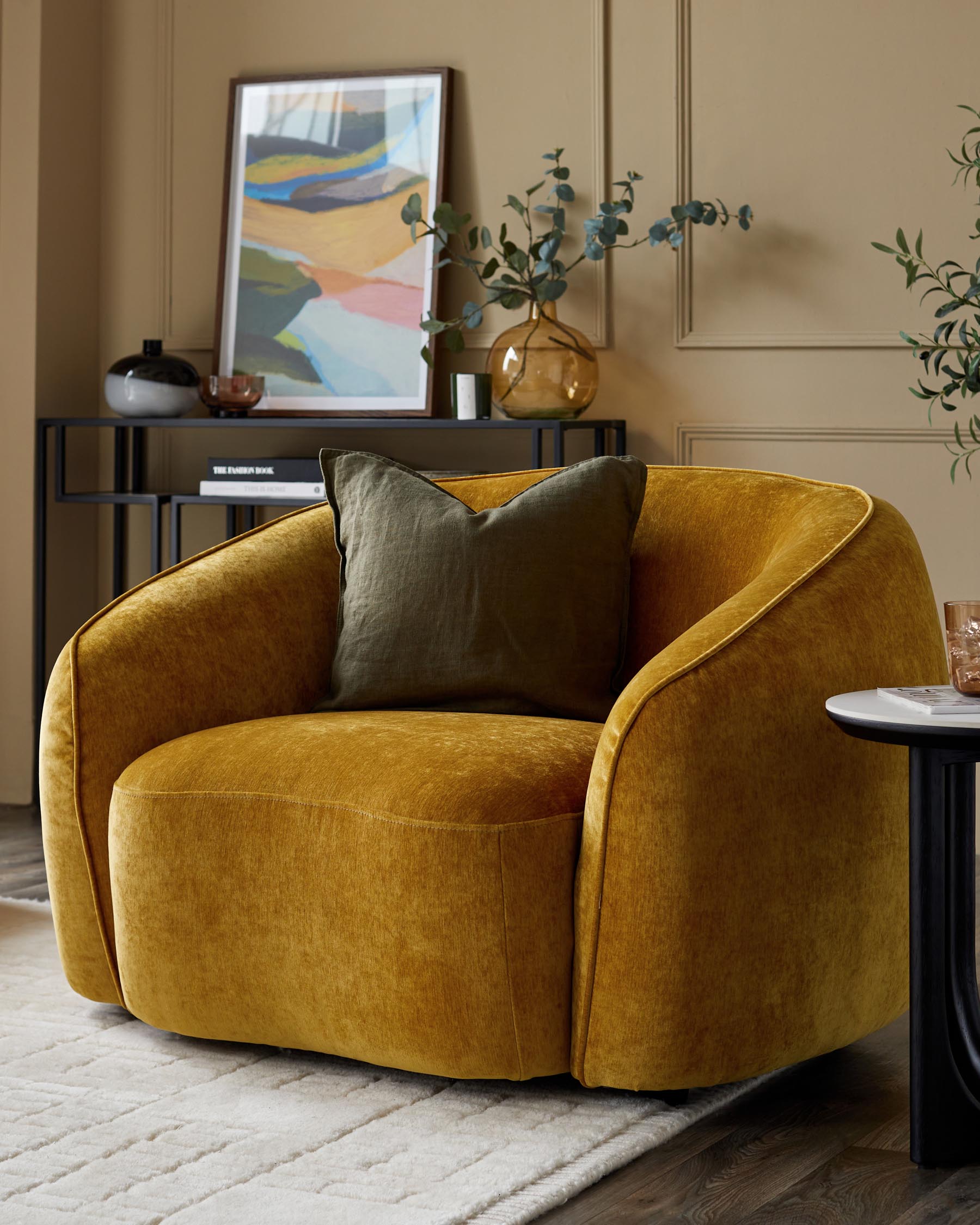 Zoey ochre fabric armchair