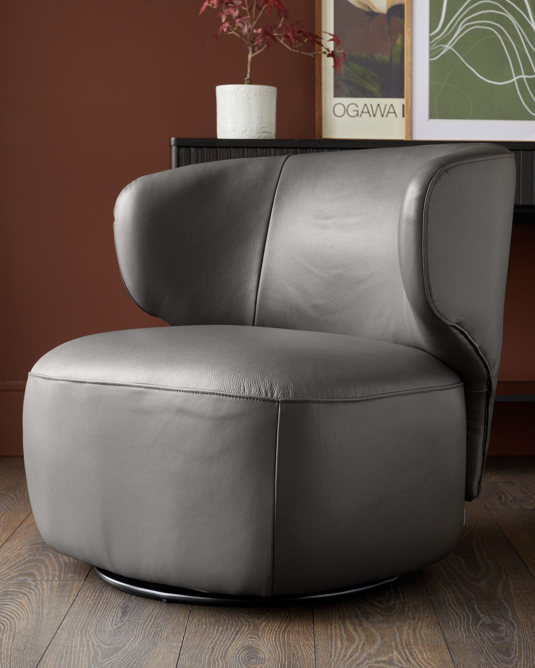 Landon dark grey leather swivel accent chair
