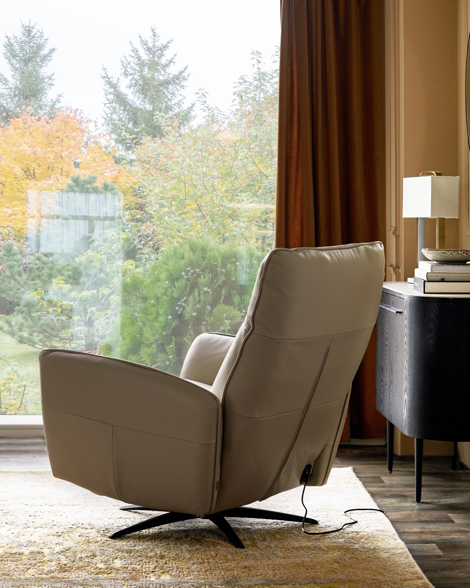 Aiden natural grey leather massage recliner accent chair