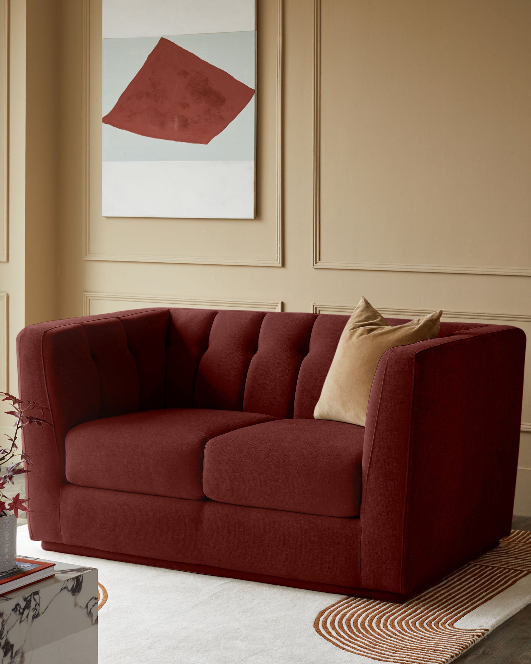 Valentina red velvet 2 seater sofa