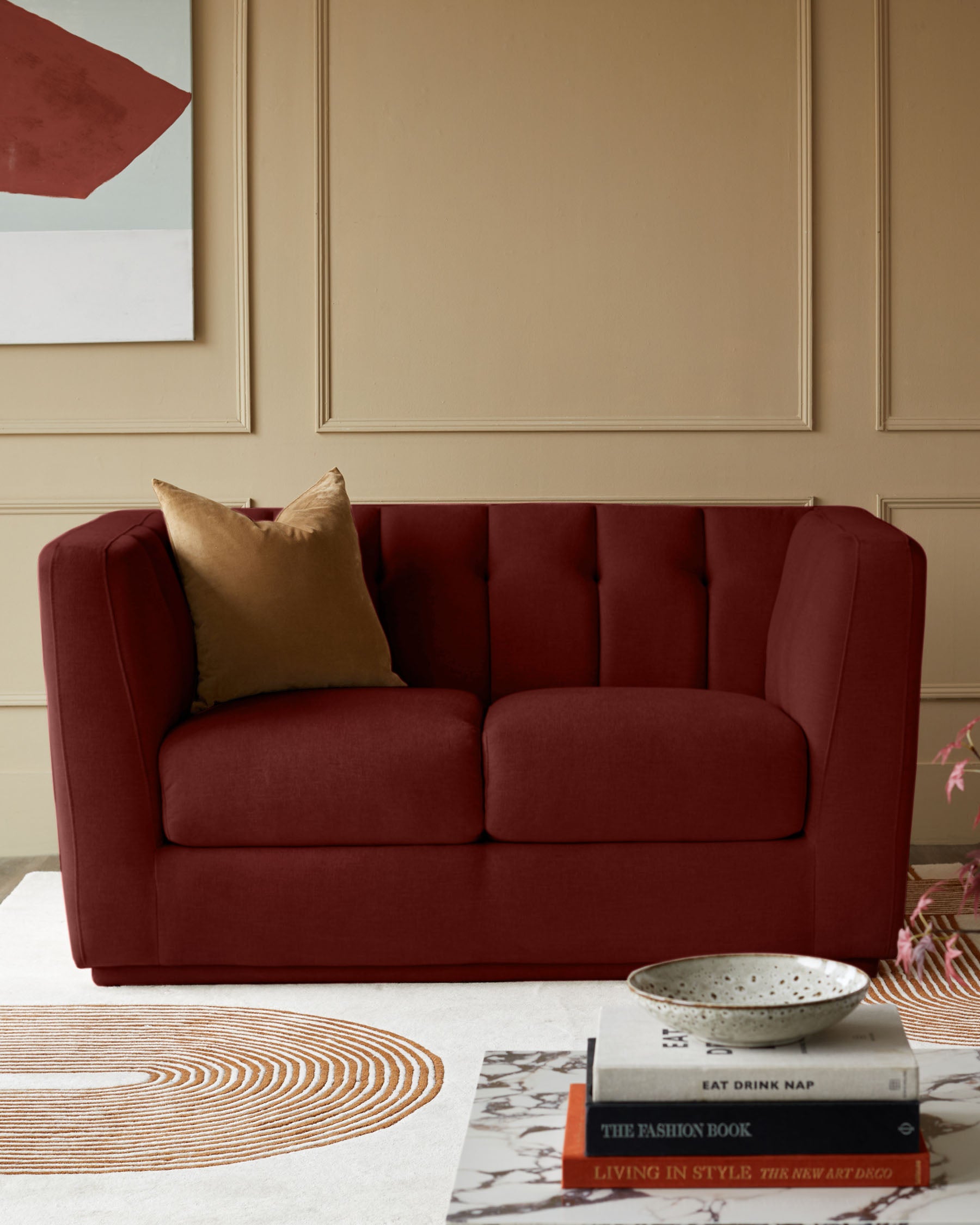 Valentina red velvet 2 seater sofa