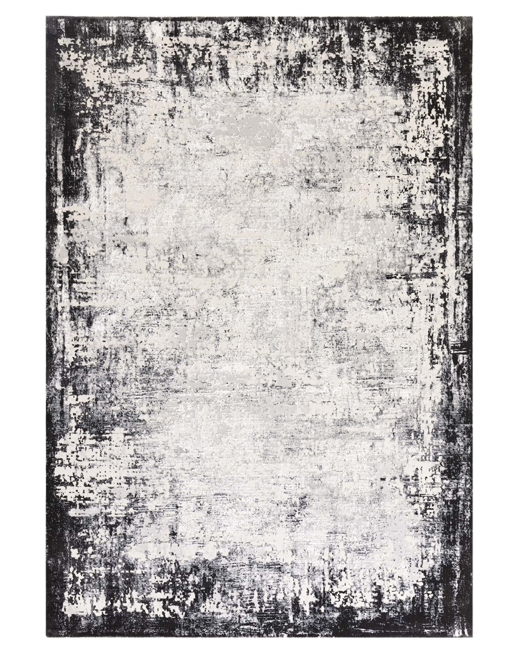 Distressed Border Medium Easy Living Textured Rug Dark Grey
