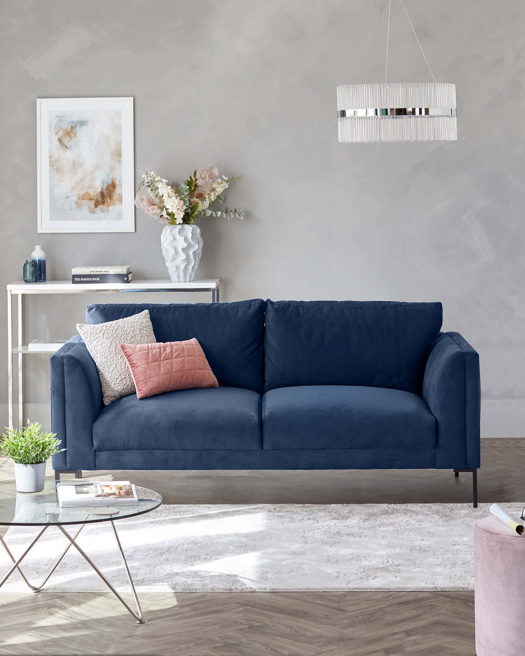 Matteo Navy Velvet 2 Seater Sofa