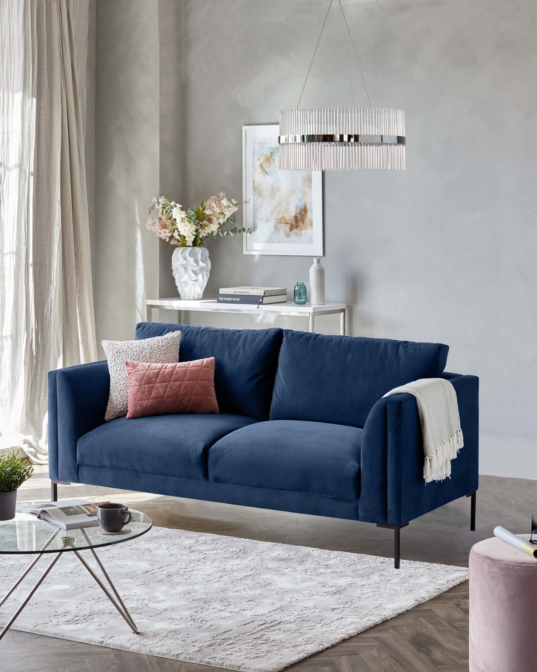 Matteo Navy Velvet 2 Seater Sofa