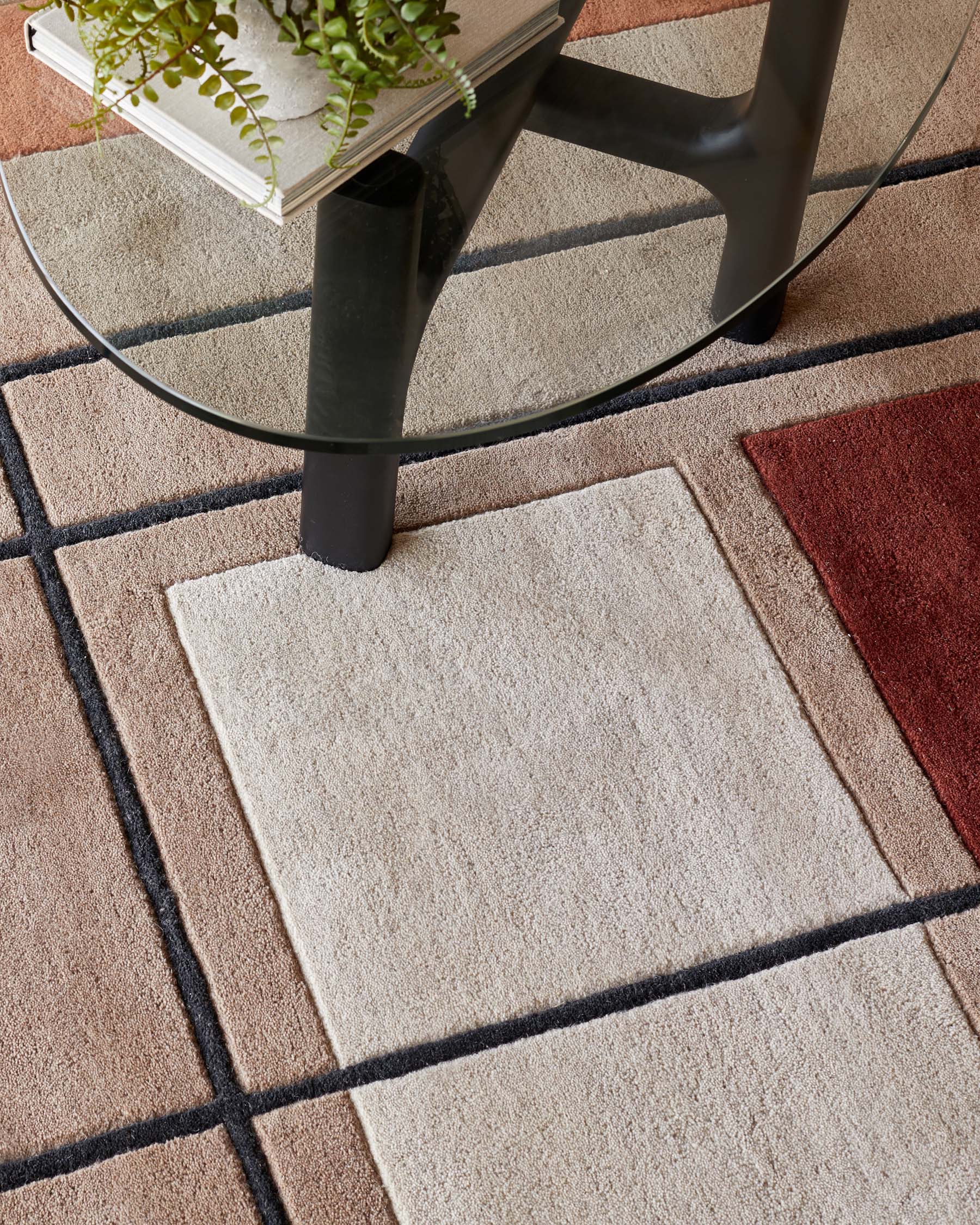 Abstract Squares Medium Sculpted Wool Rug Deep Red