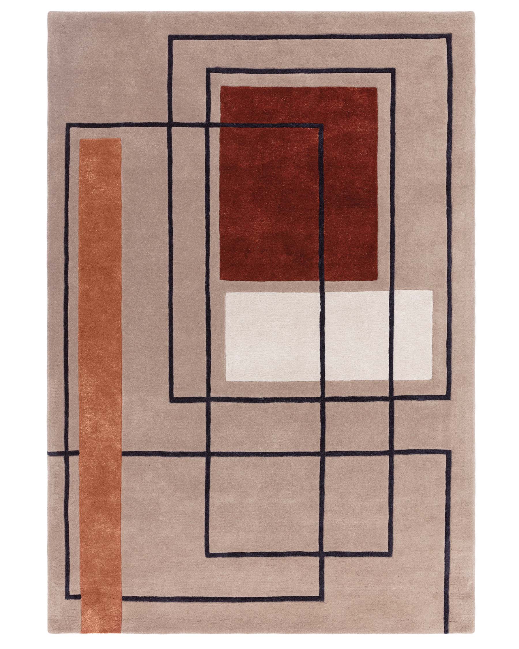 Abstract Squares Large Sculpted Wool Rug Deep Red