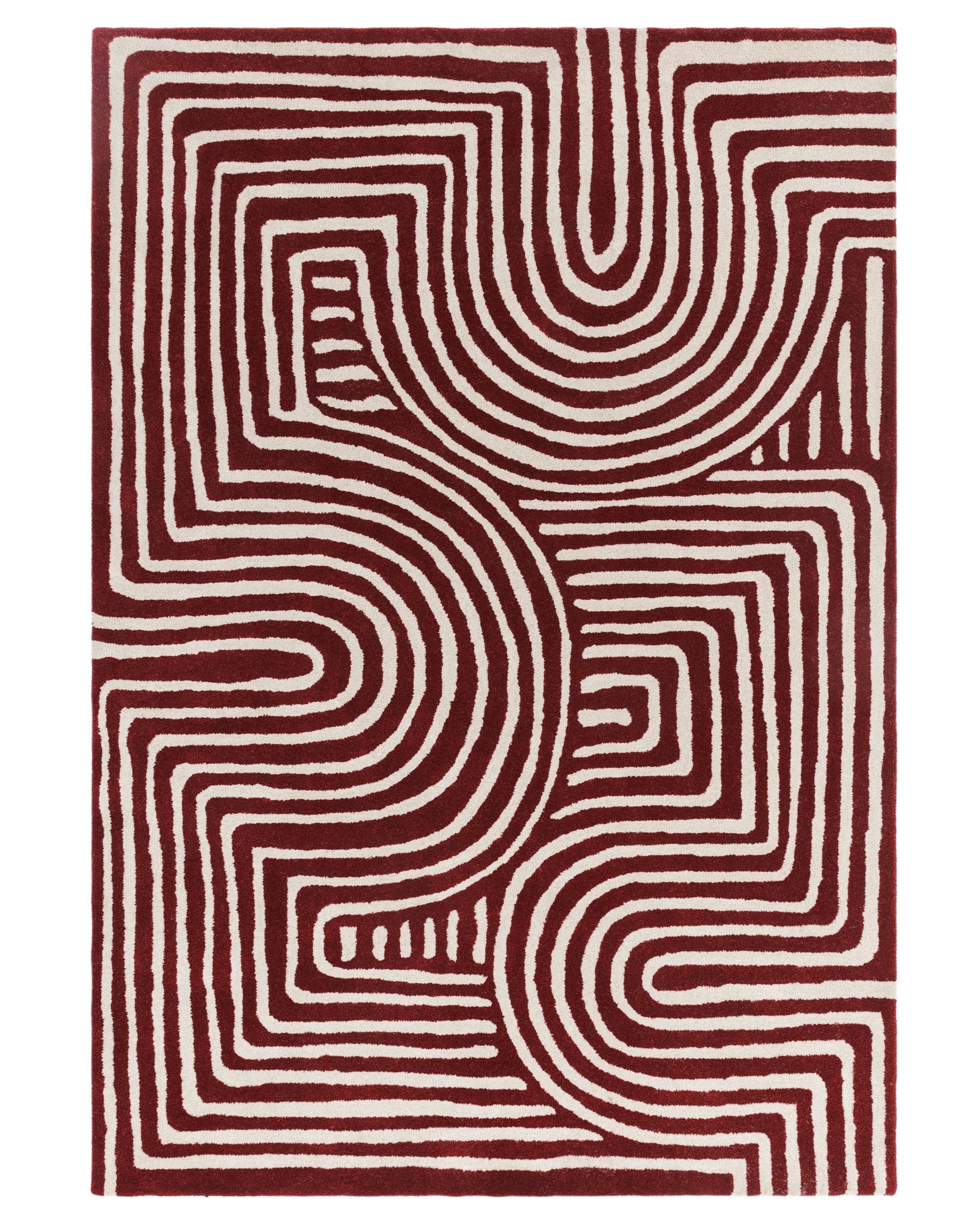 Abstract Swirl Large Sculpted Wool Rug Deep Red