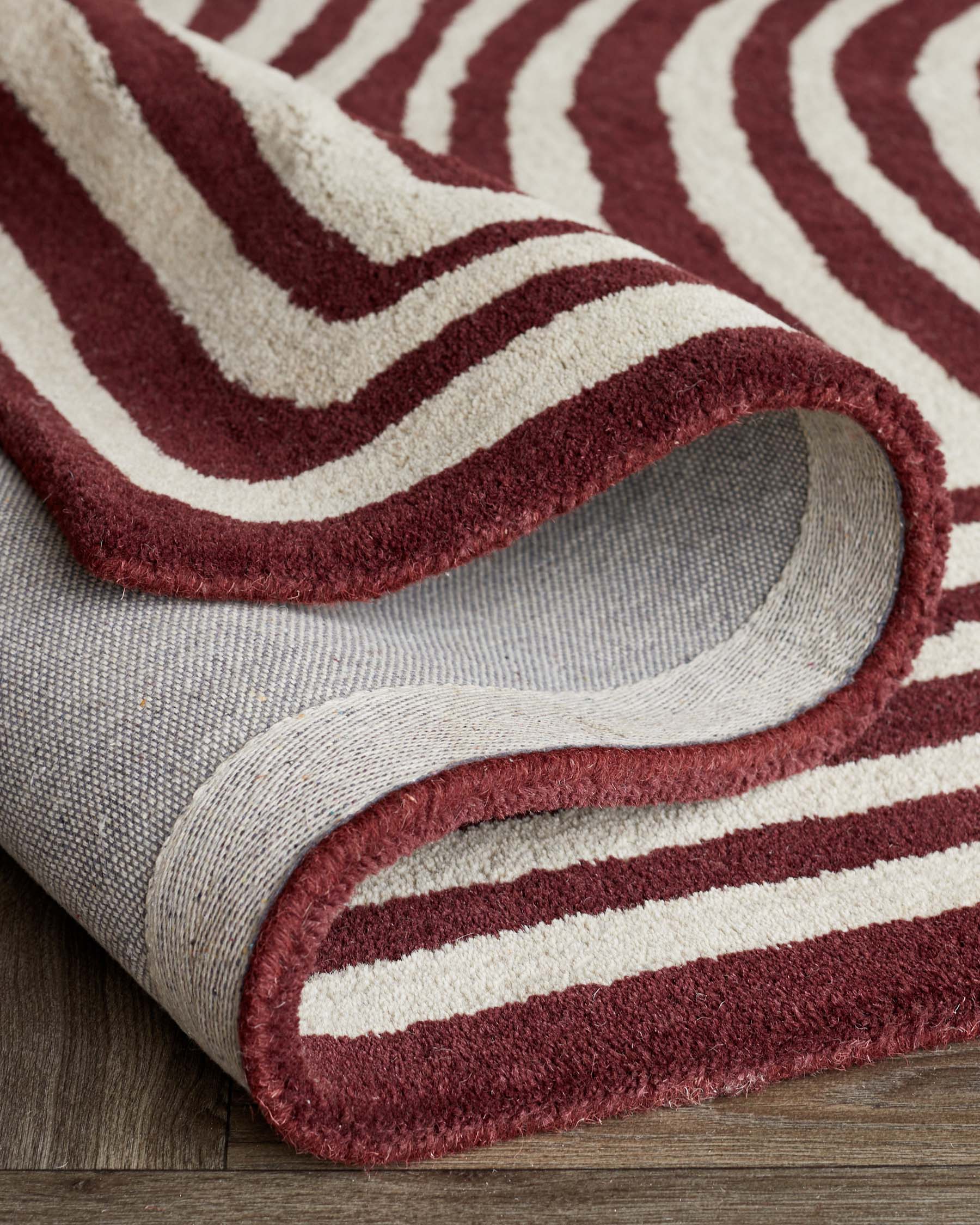 Abstract Swirl Large Sculpted Wool Rug Deep Red
