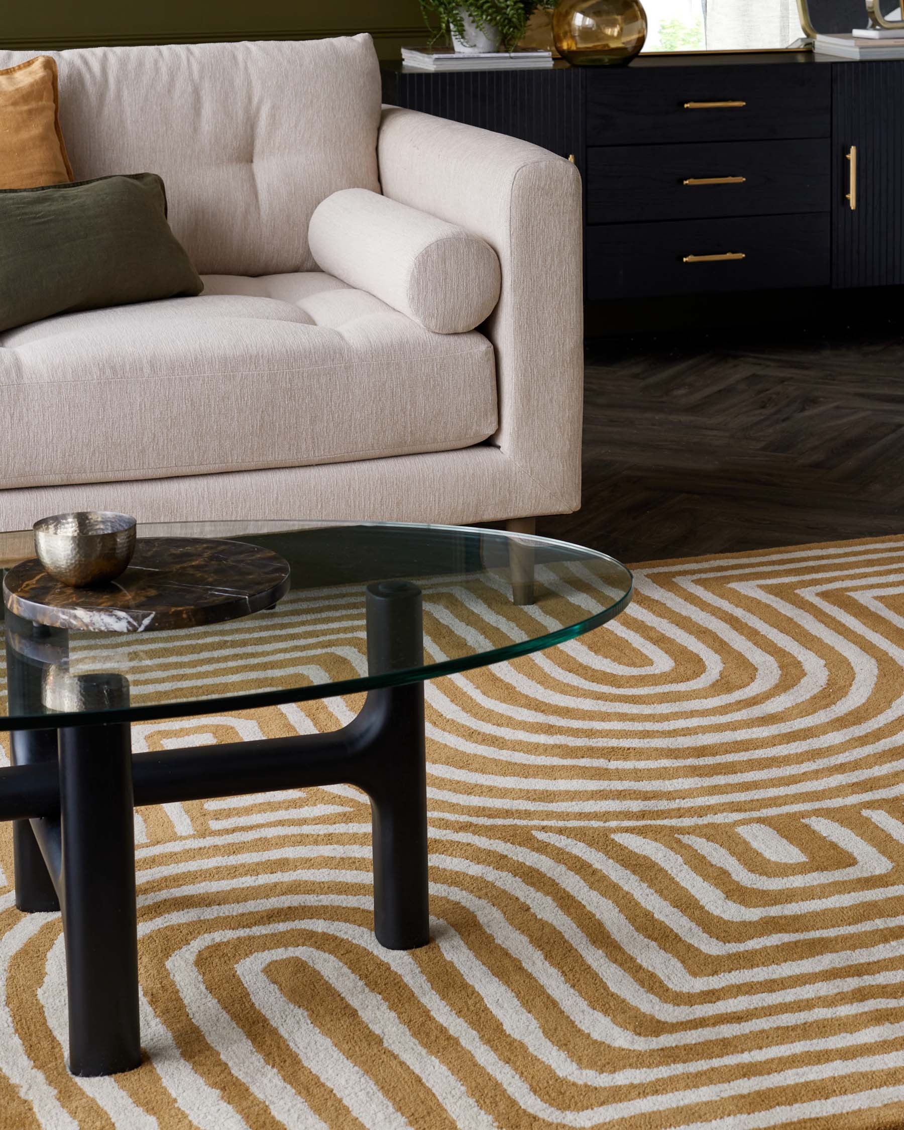 Abstract Swirl Medium Sculpted Wool Rug Ochre