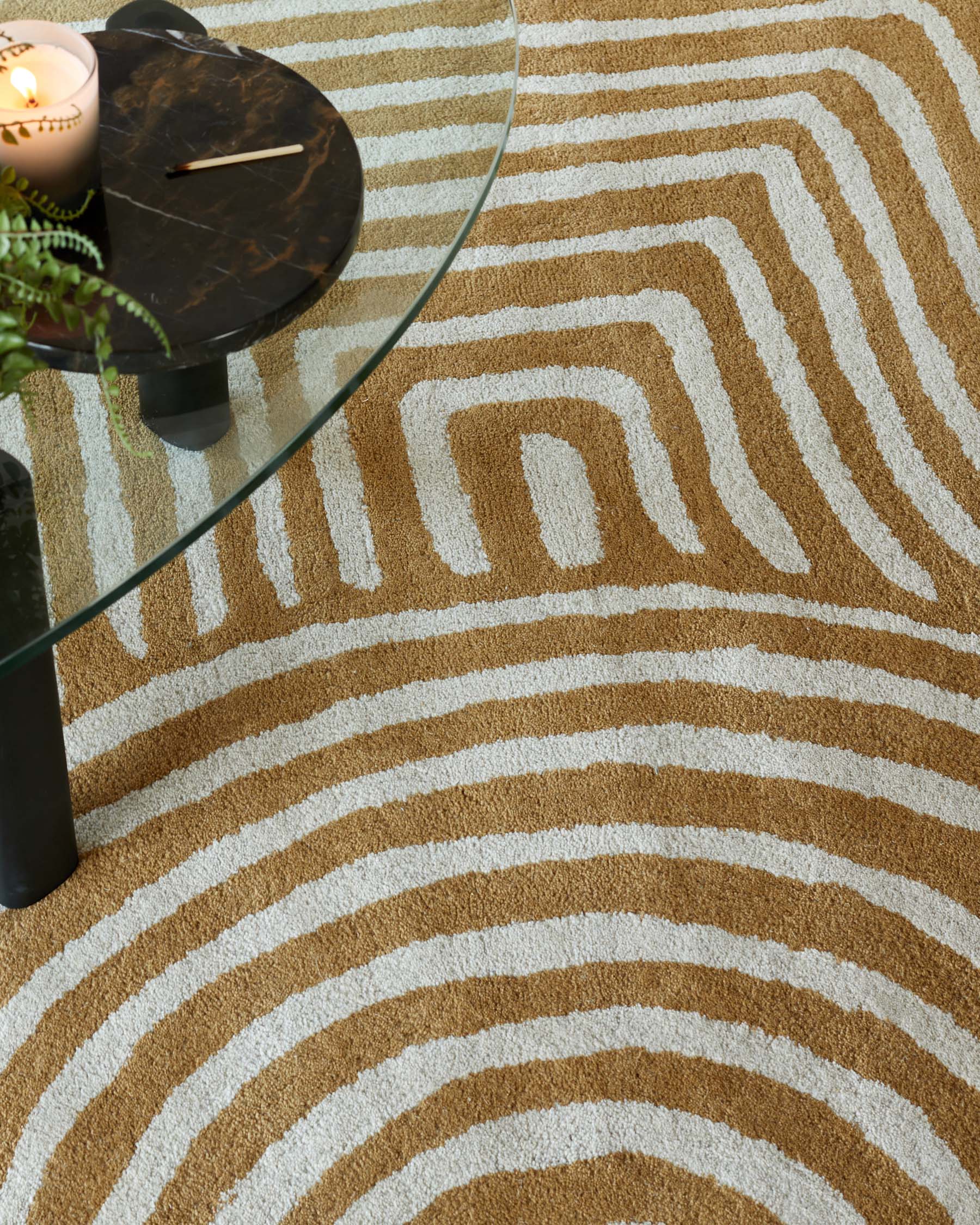 Abstract Swirl Medium Sculpted Wool Rug Ochre