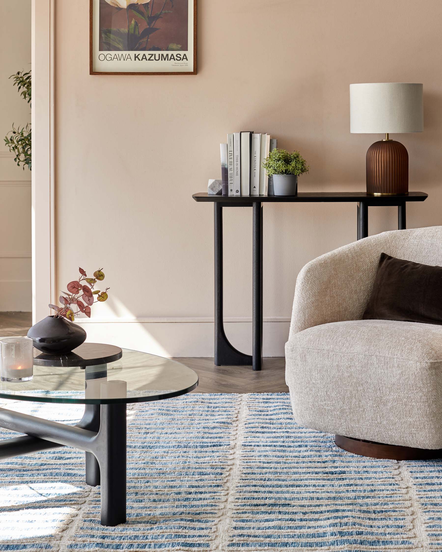 Raine Large Soft Touch Textured Rug Cream and Blue