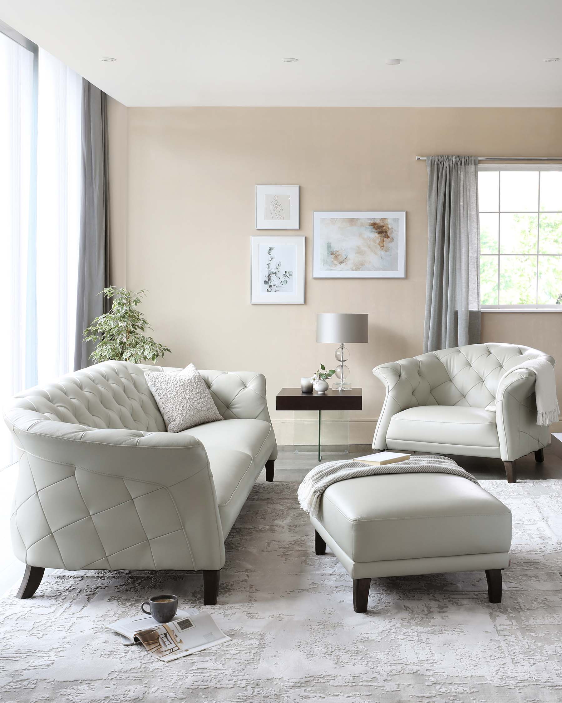 Luxe Natural Grey Leather 2 Seater Sofa