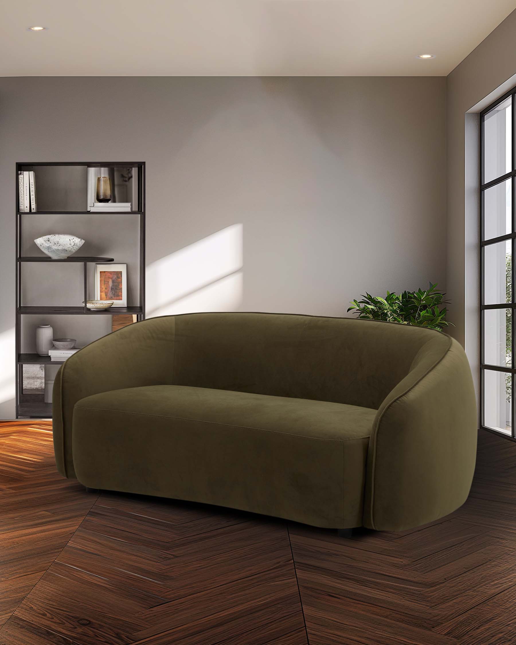 Zoey olive green velvet 2 seater sofa