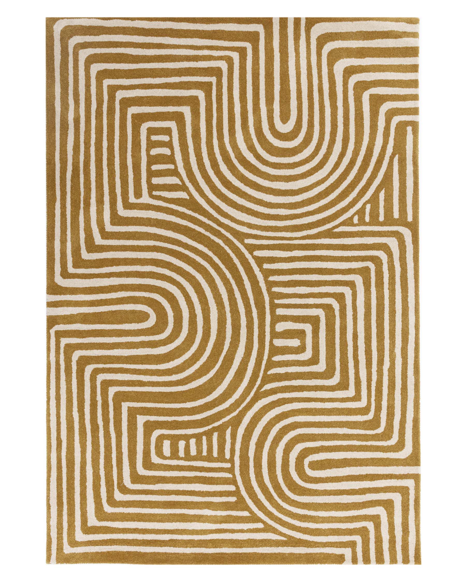Abstract Swirl ochre wool small rug
