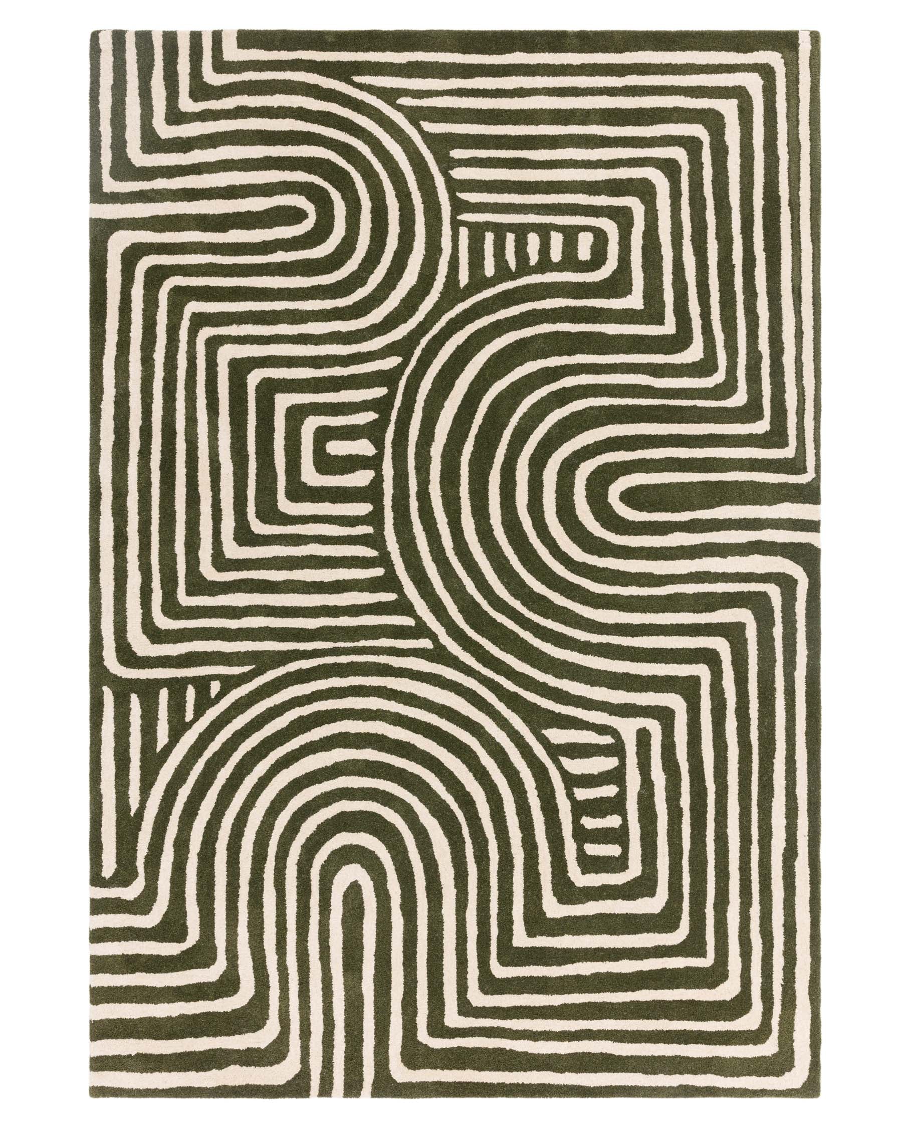 Abstract Swirl dark green wool small rug