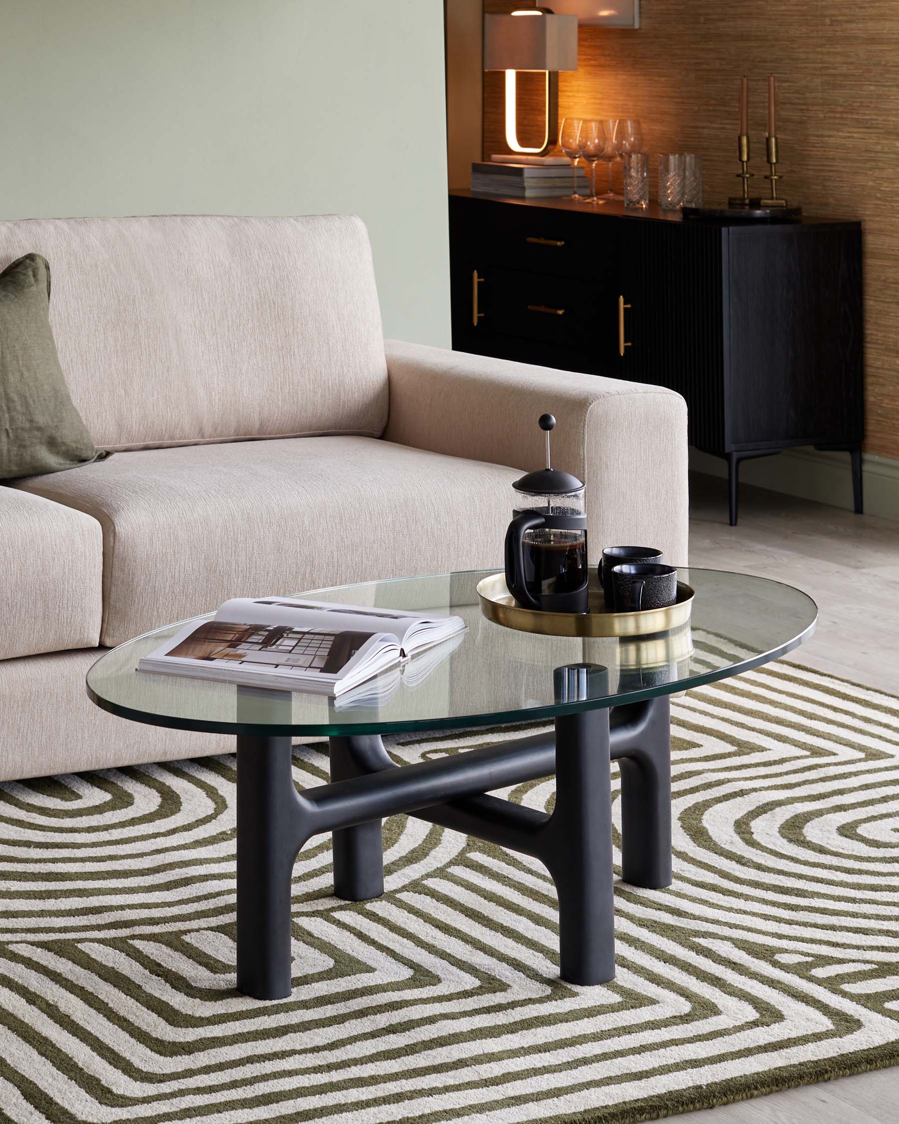 Abstract Swirl dark green wool small rug