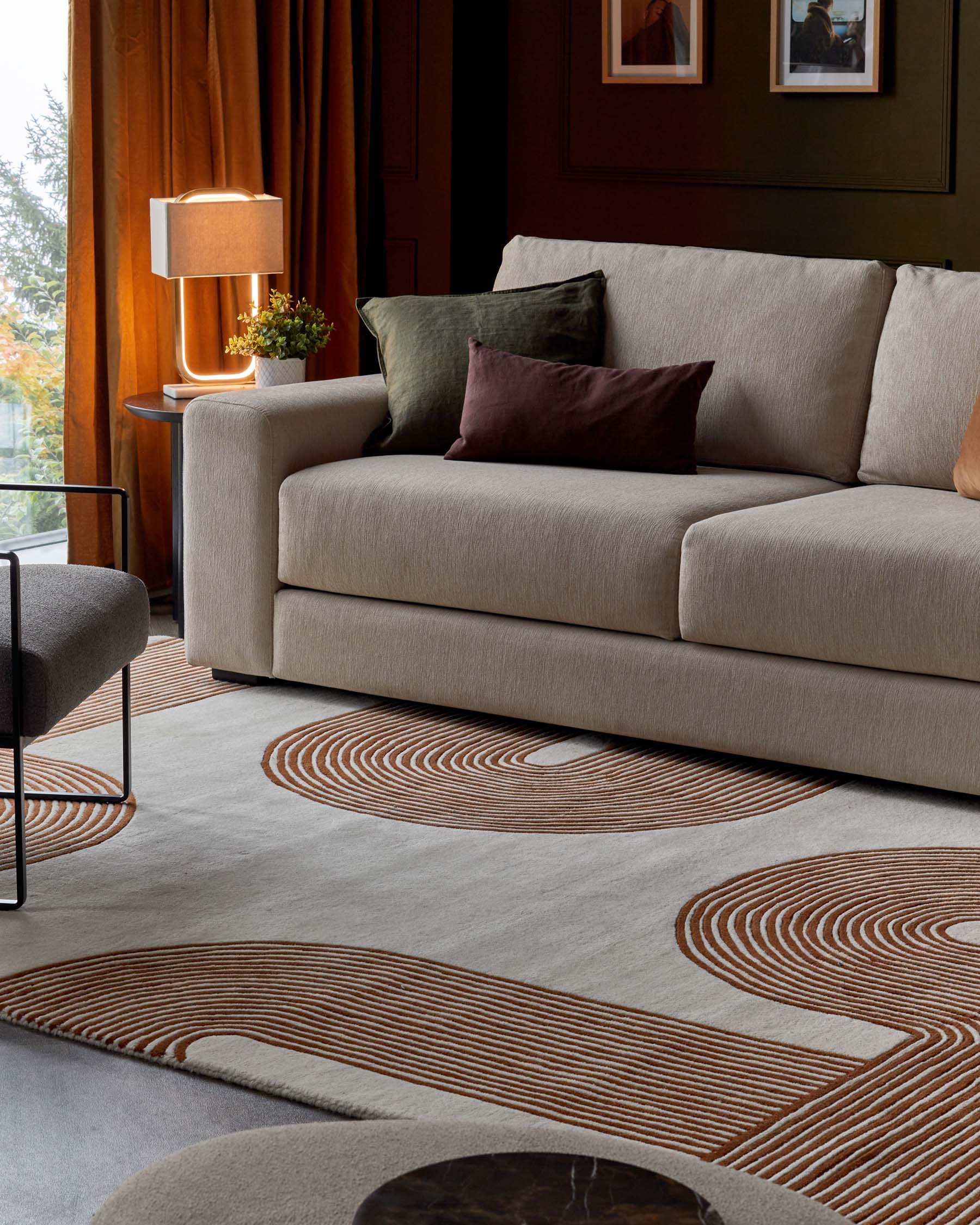 Abstract Lines rust and cream wool small rug