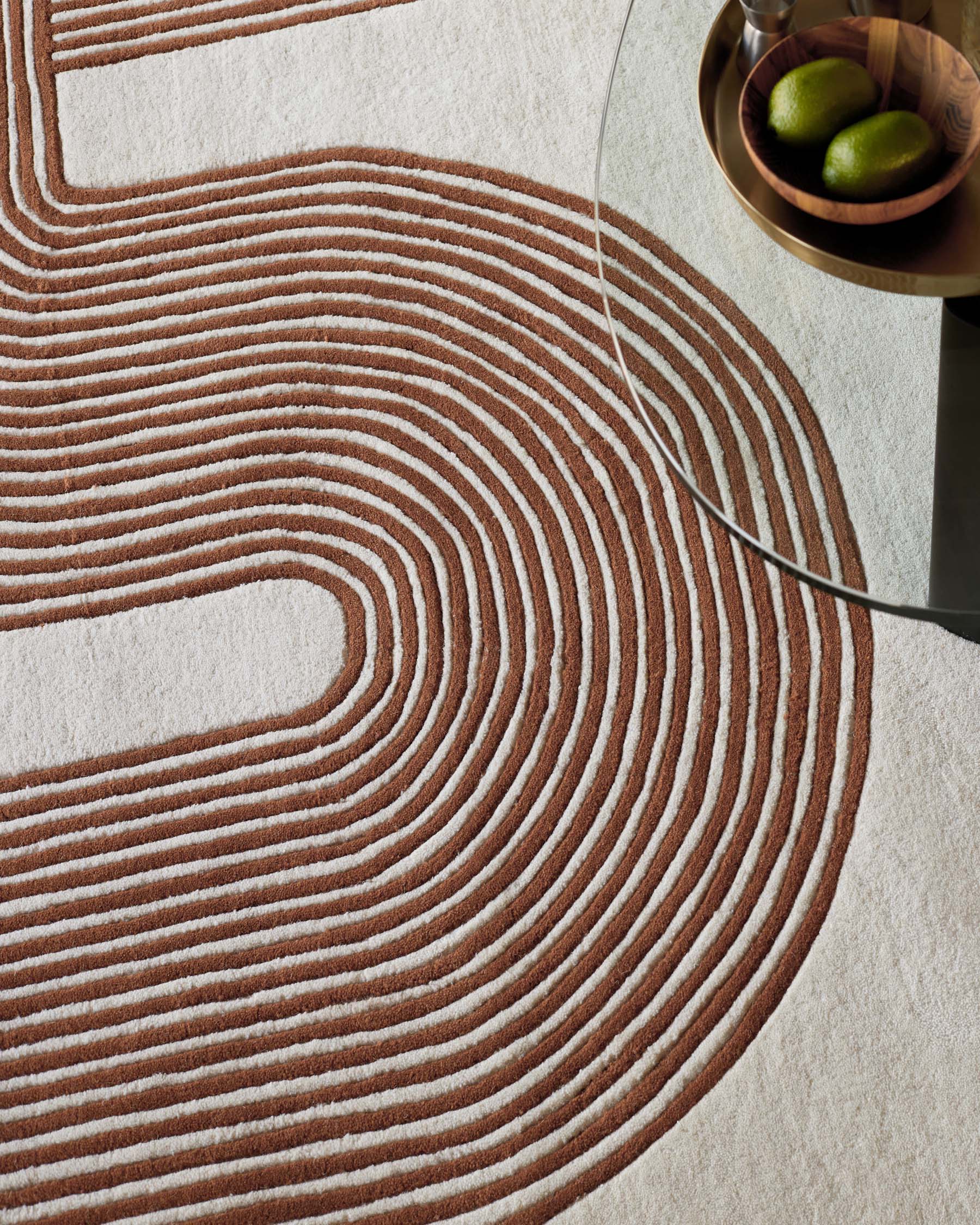 Abstract Lines rust and cream wool small rug