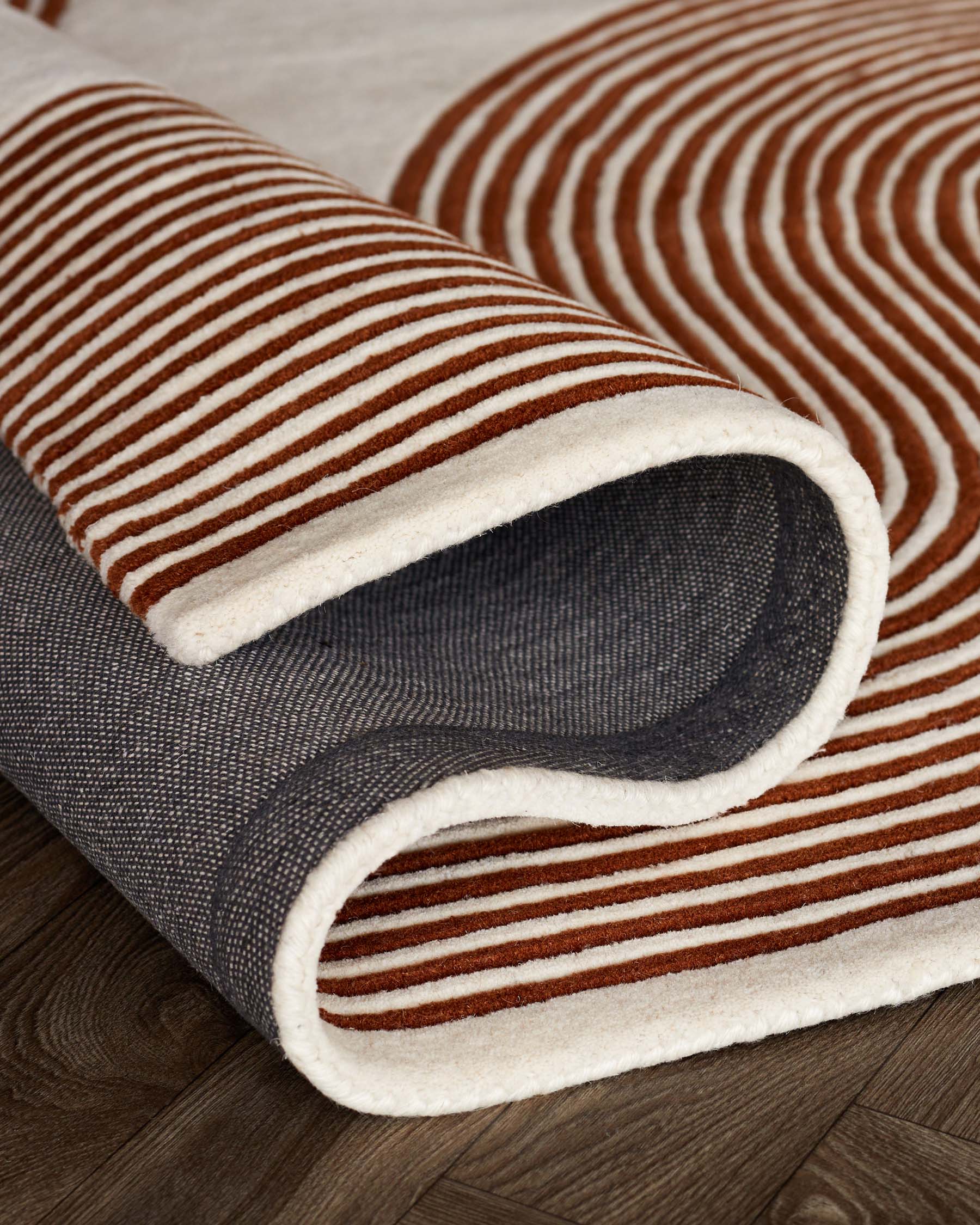 Abstract Lines rust and cream wool small rug