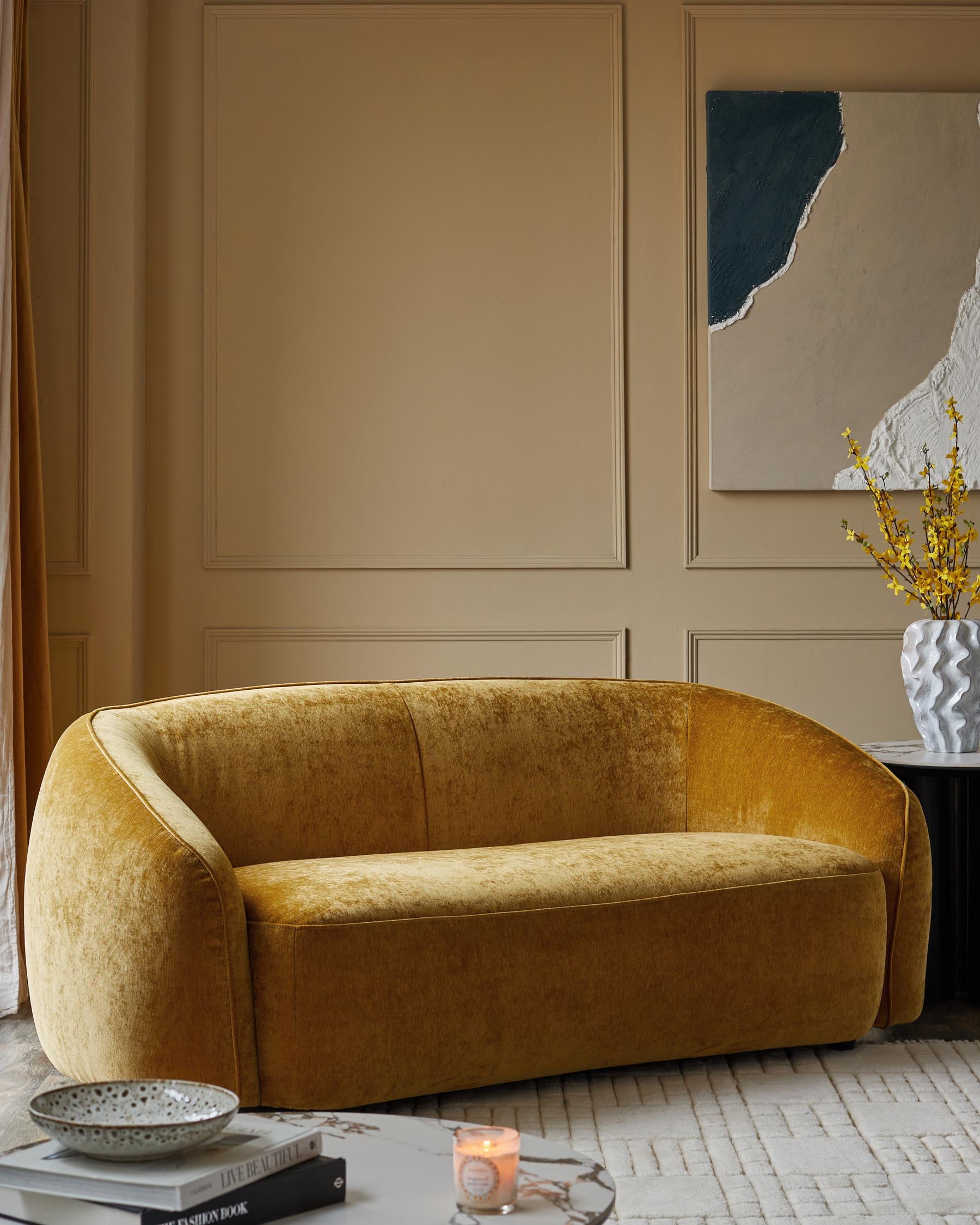 Zoey ochre fabric 2 seater sofa