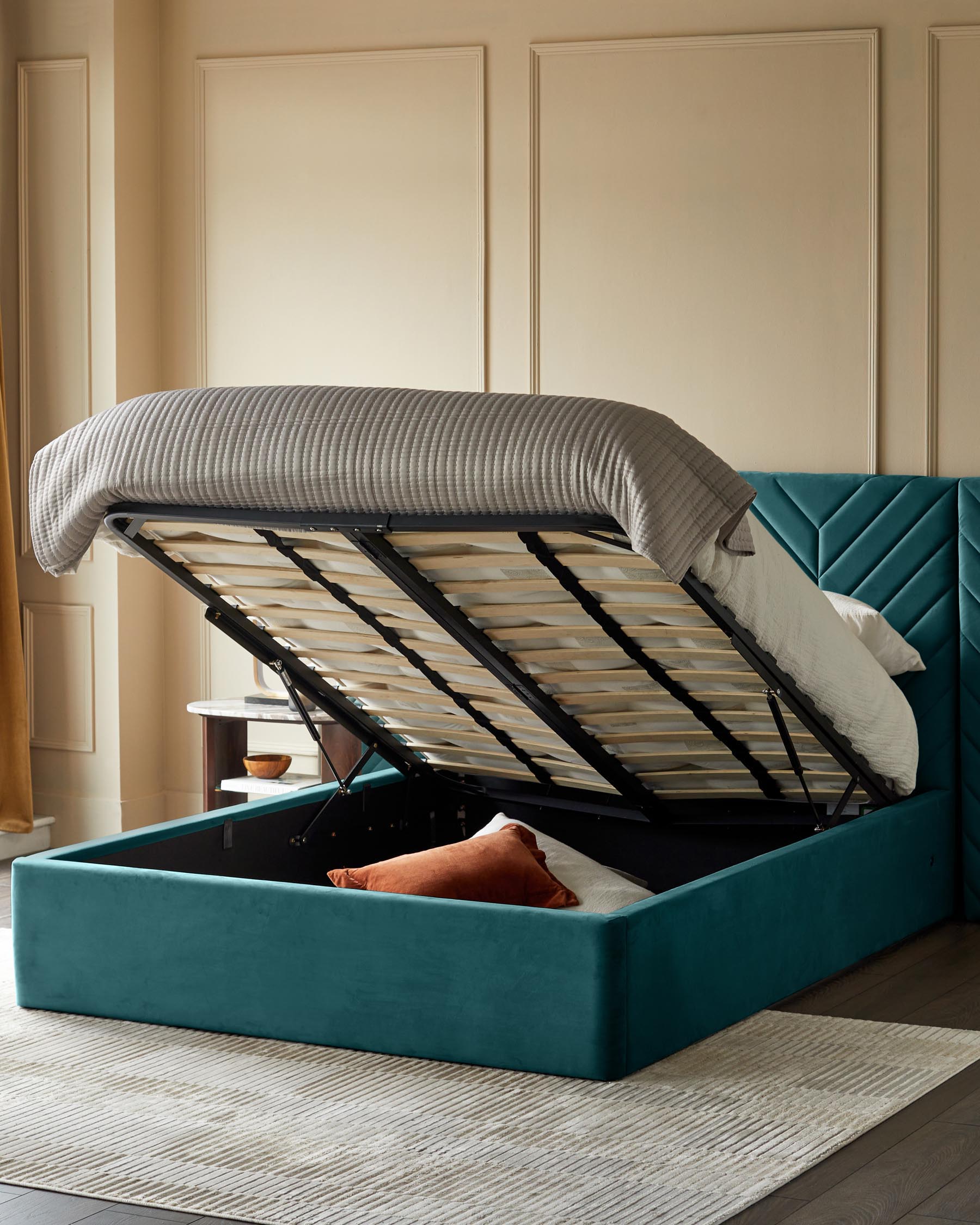 Octavia Luxe Teal Velvet Super King Size Ottoman Storage Bed