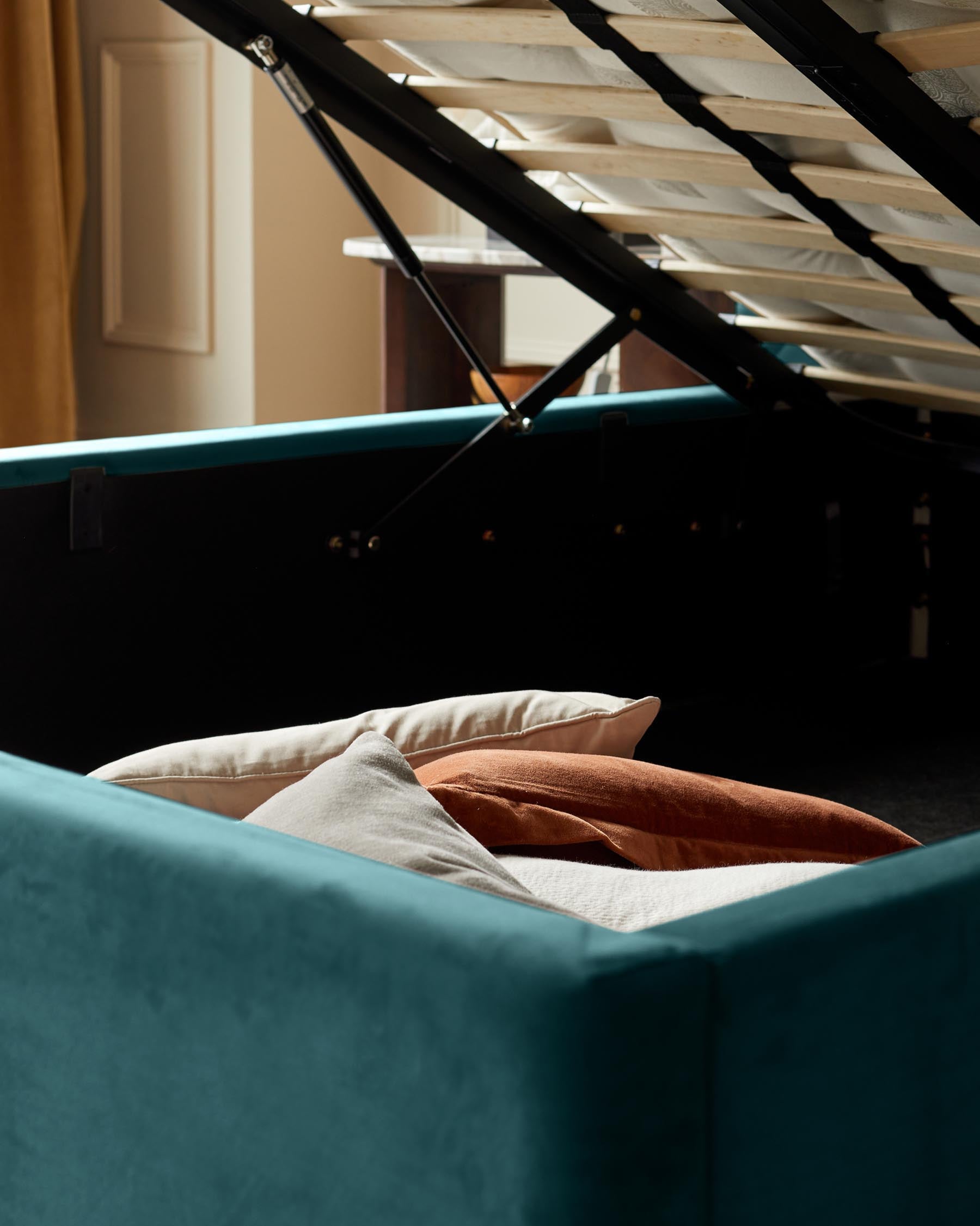 Octavia Luxe Teal Velvet Super King Size Ottoman Storage Bed