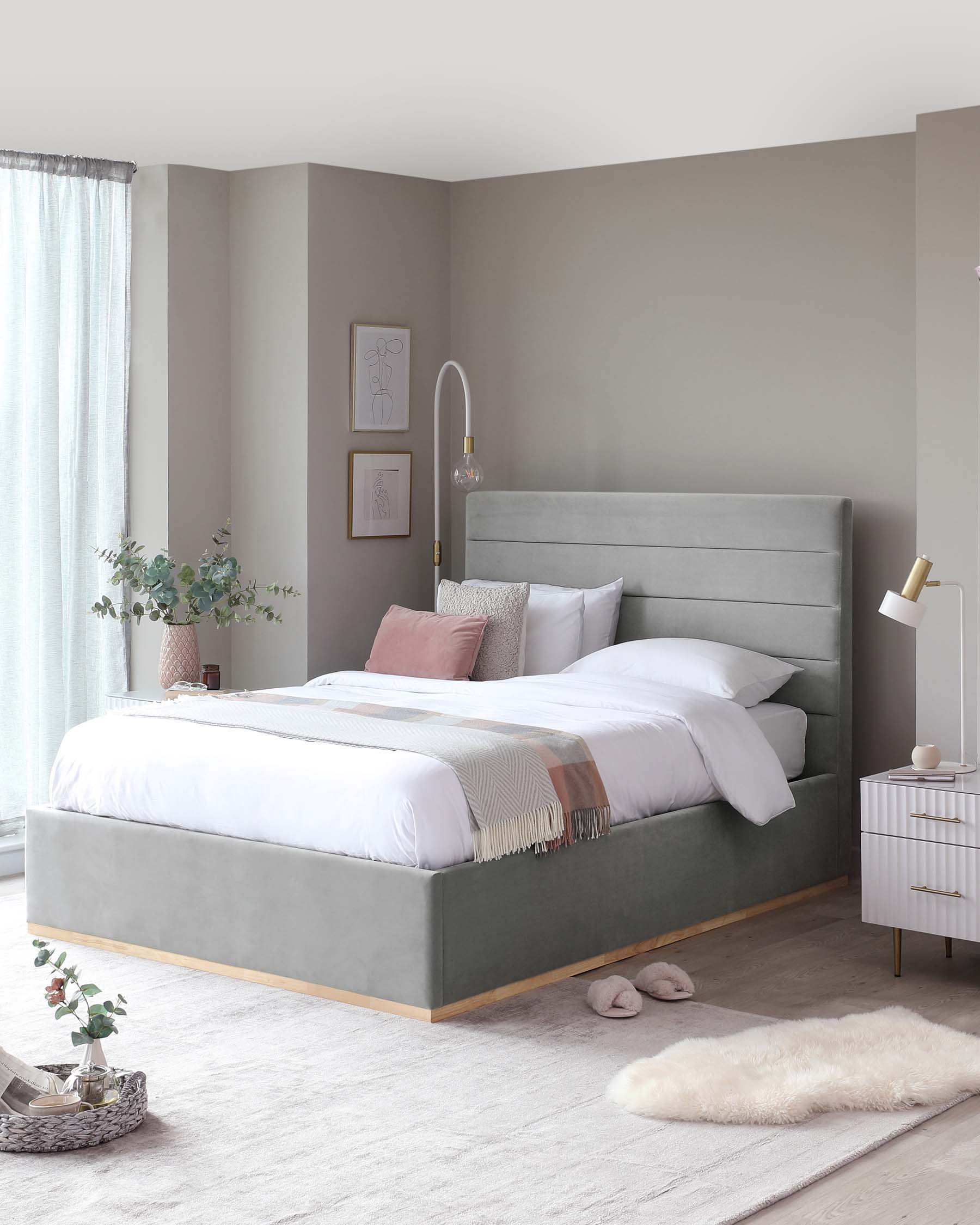 Cora Light Grey Velvet Super King Size Ottoman Storage Bed