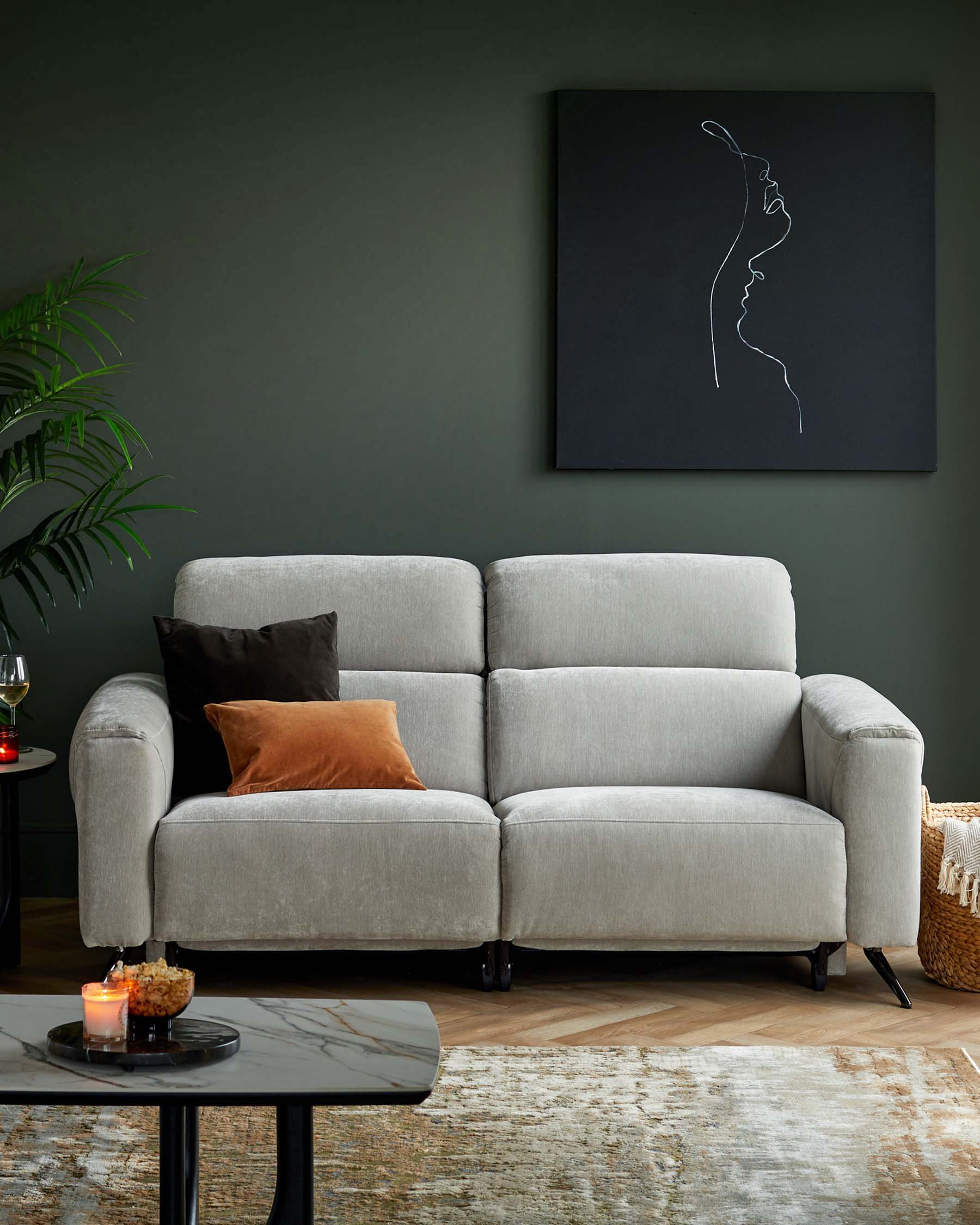 Kenzie light grey fabric recliner 2 seater sofa