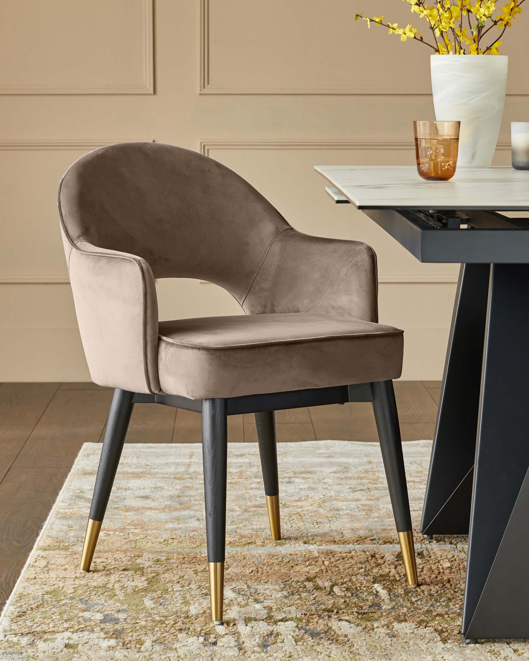 Clover Champagne Velvet & Brushed Brass Dining Armchair