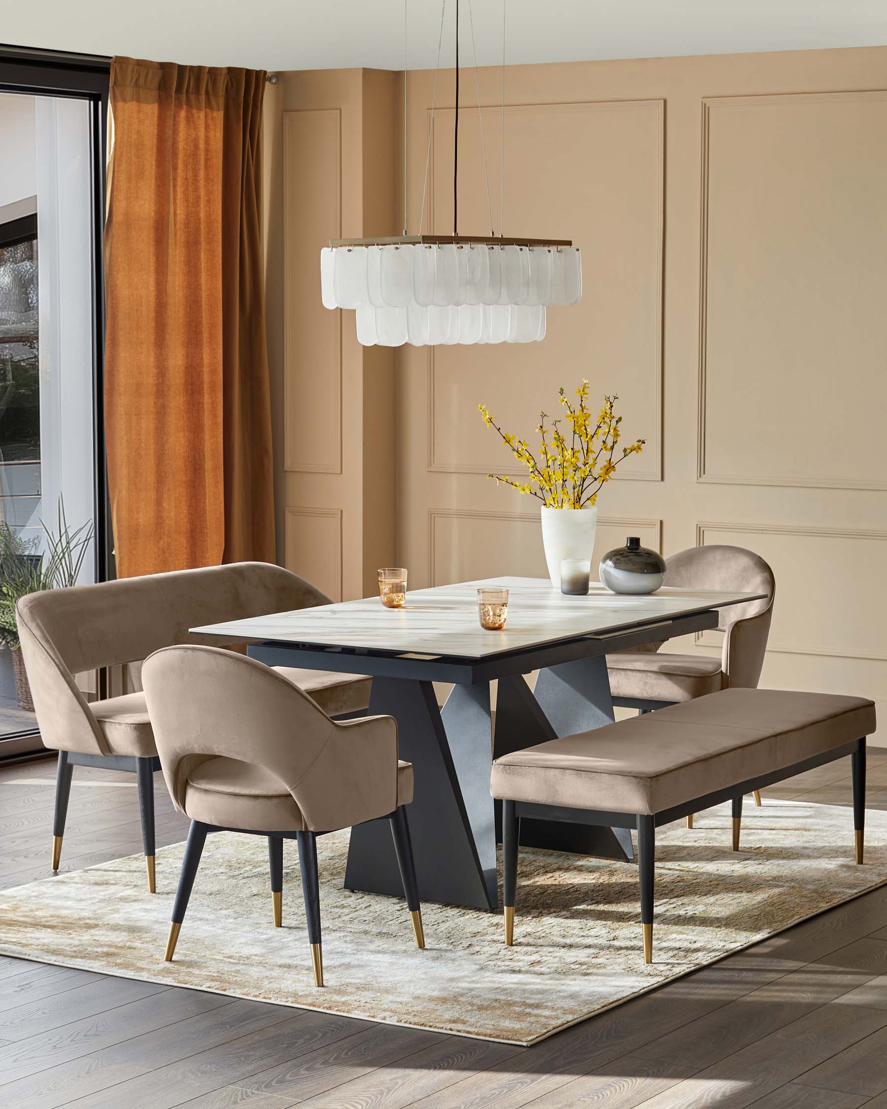 Clover Champagne Velvet & Brushed Brass Dining Armchair