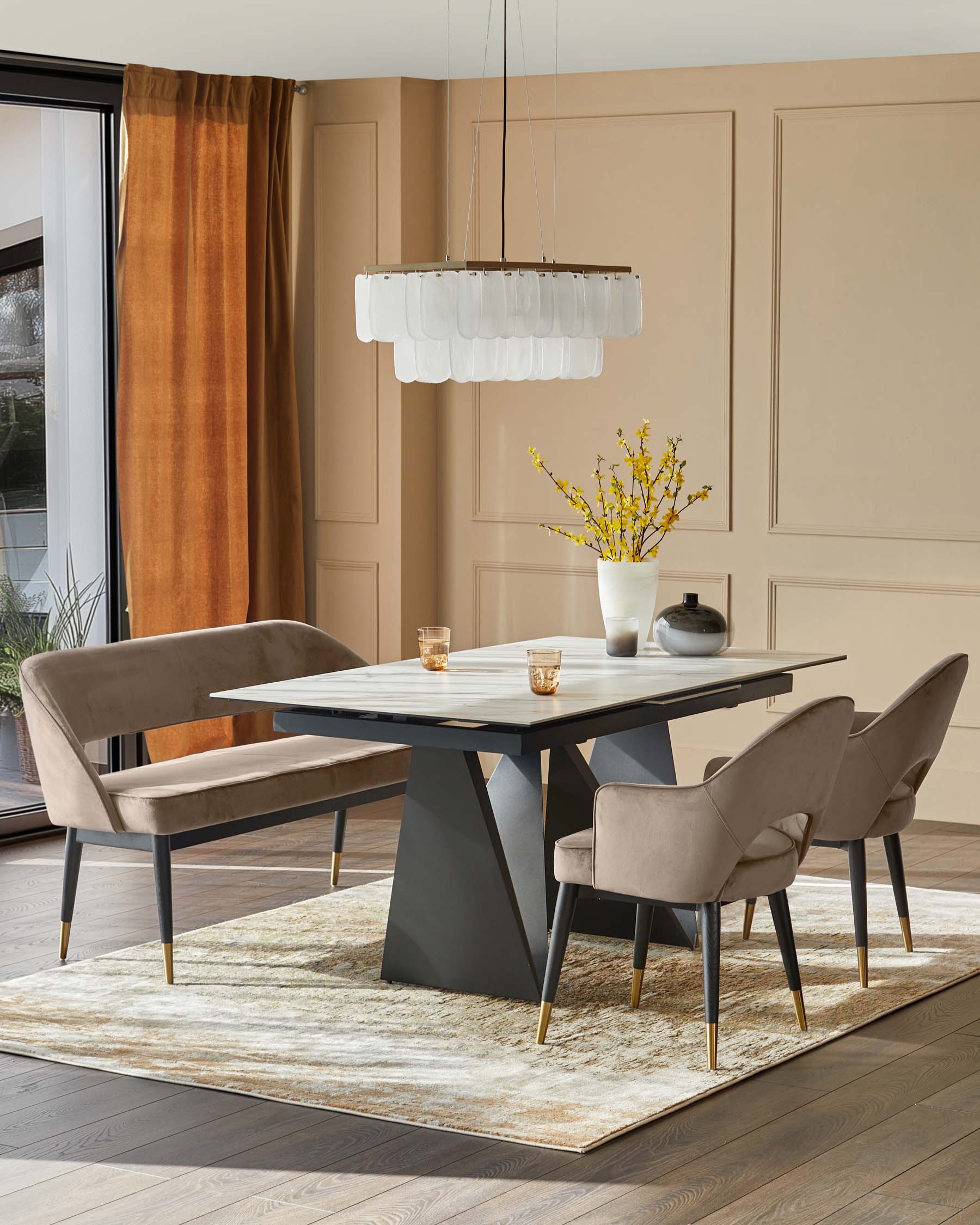 Clover Champagne Velvet & Brushed Brass Dining Armchair