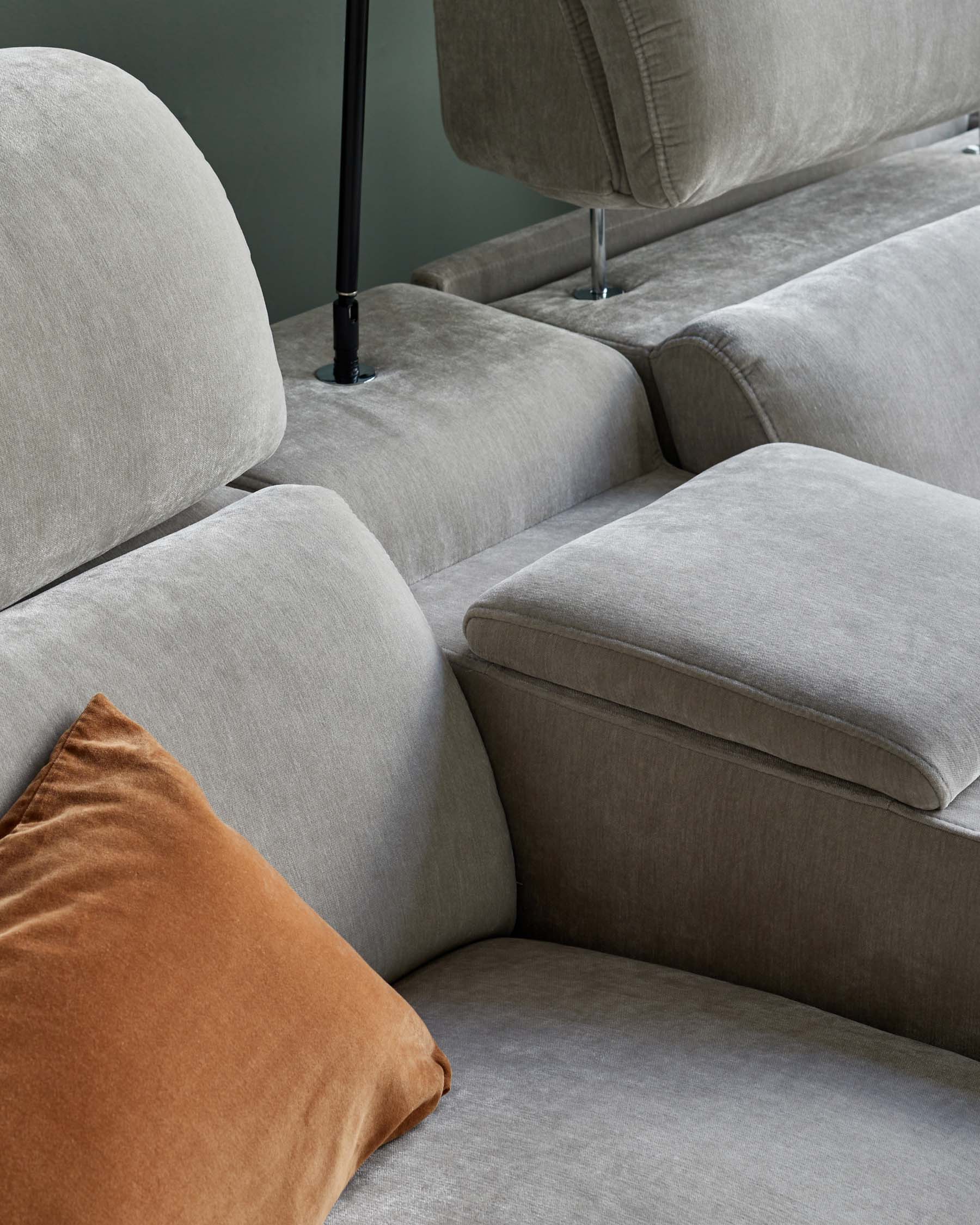 Kenzie light grey fabric recliner 2 seater sofa with console