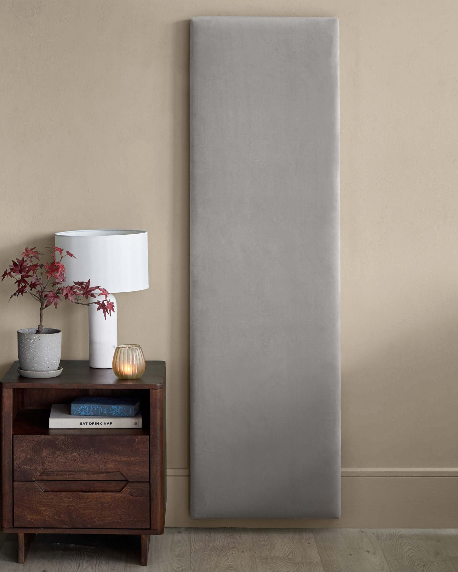 Penelope light grey recycled velvet small panel headboard