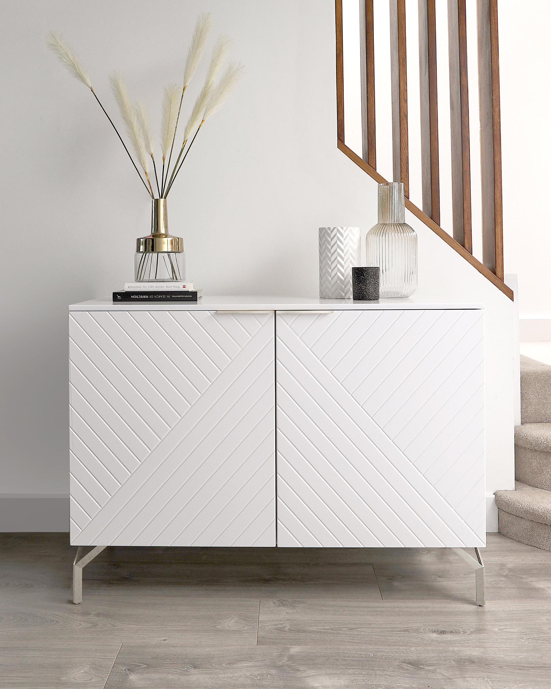 Geo Matt White And Stainless Steel Textured Sideboard