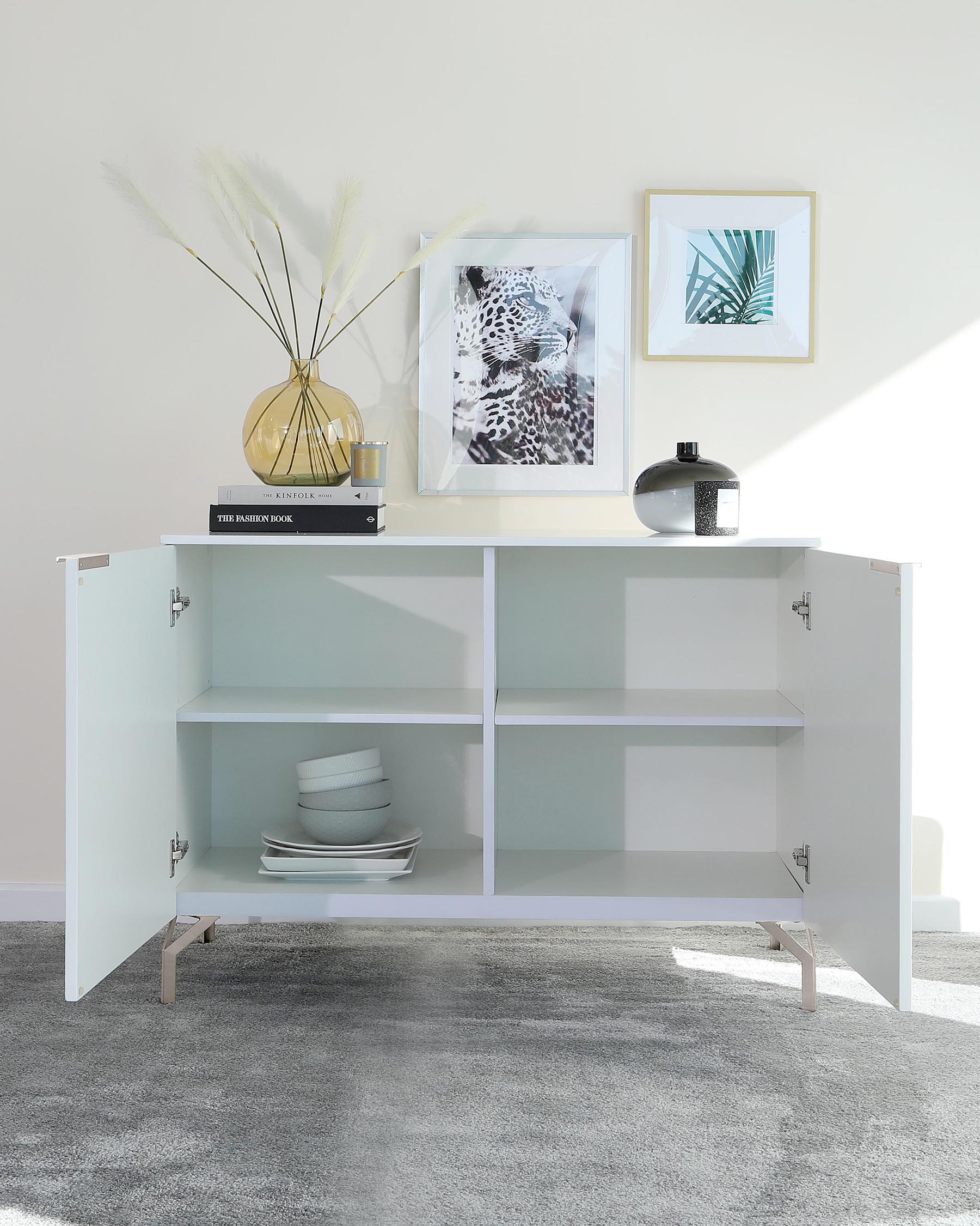Geo Matt White And Stainless Steel Textured Sideboard