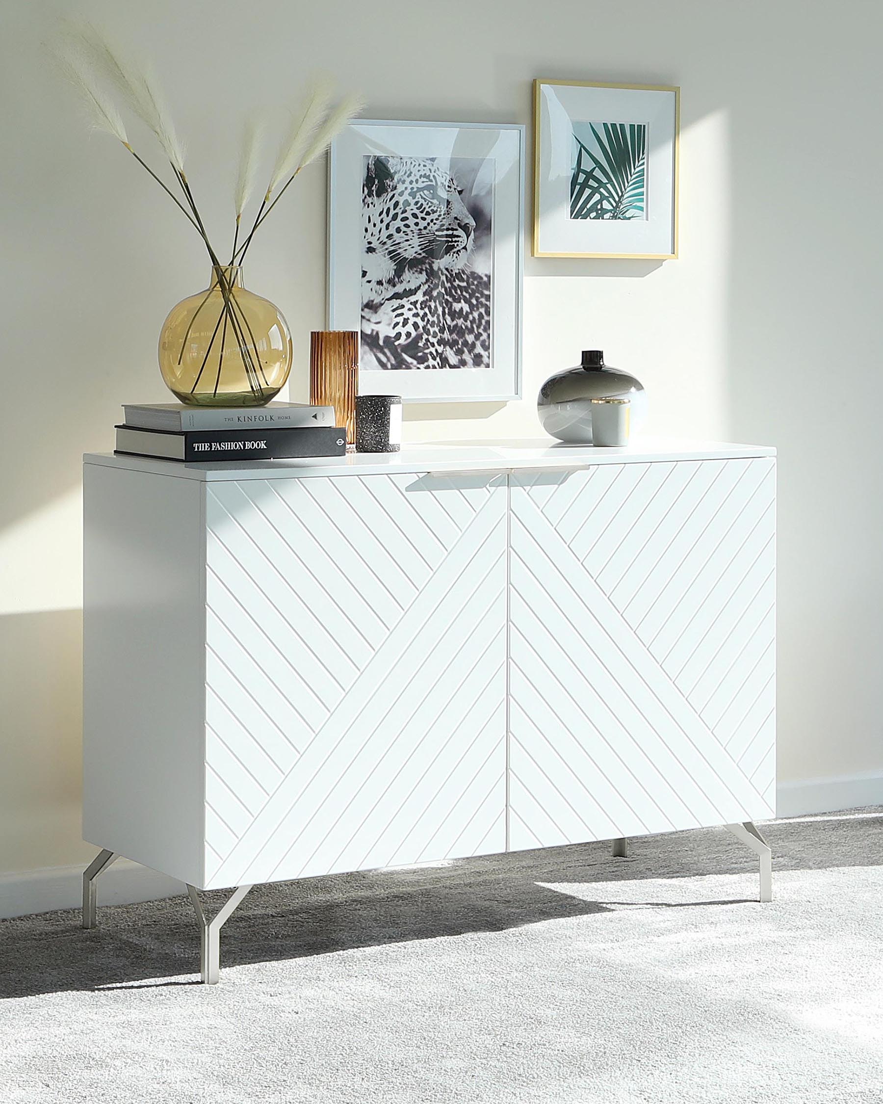 Geo Matt White And Stainless Steel Textured Sideboard