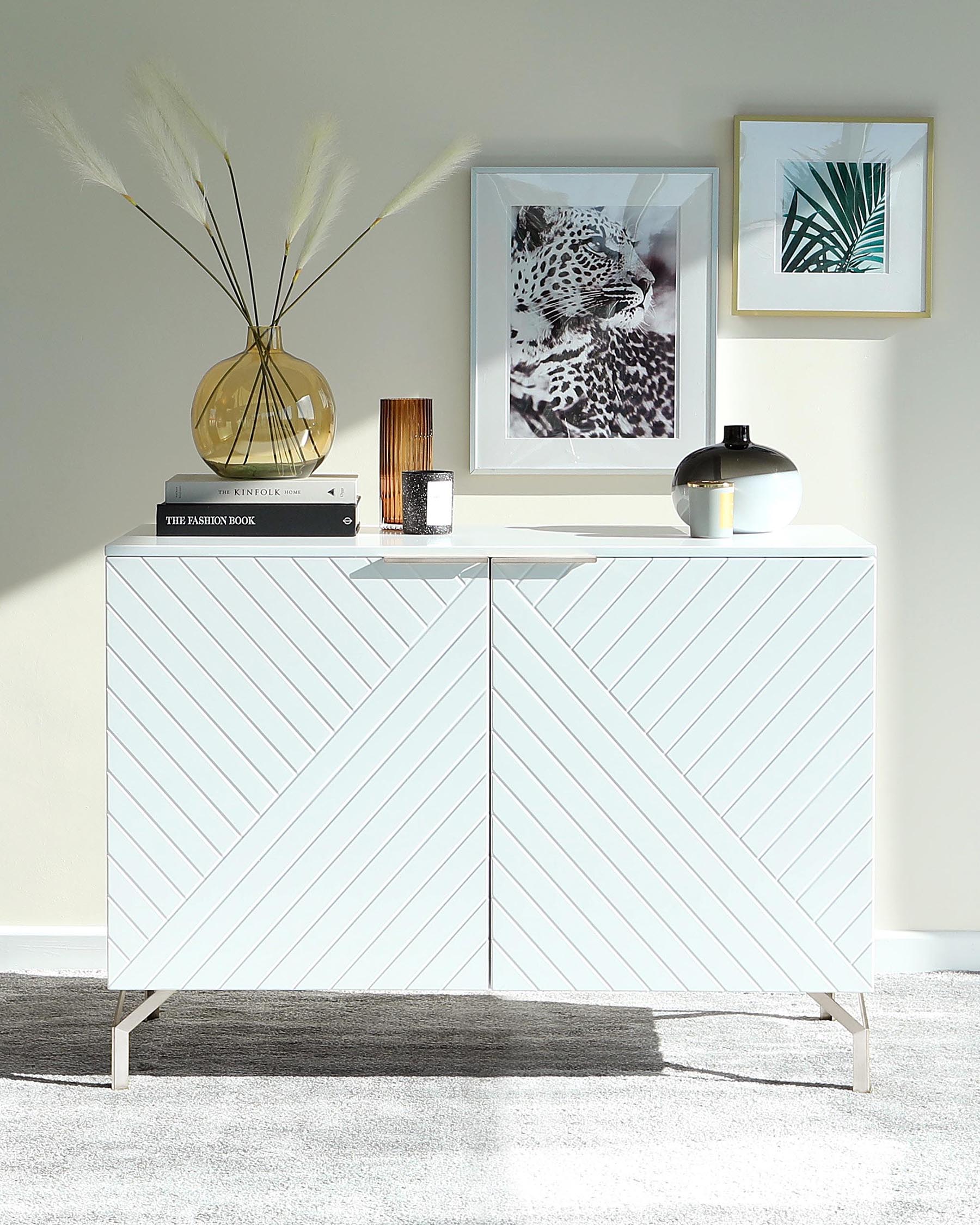 Geo Matt White And Stainless Steel Textured Sideboard