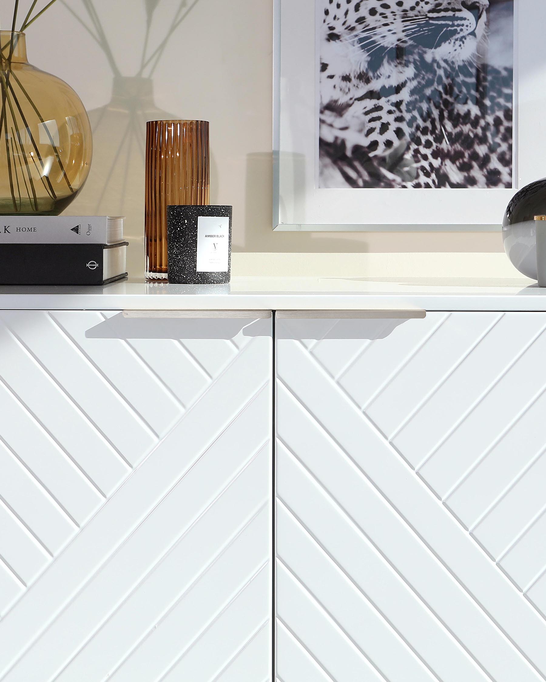 Geo Matt White And Stainless Steel Textured Sideboard