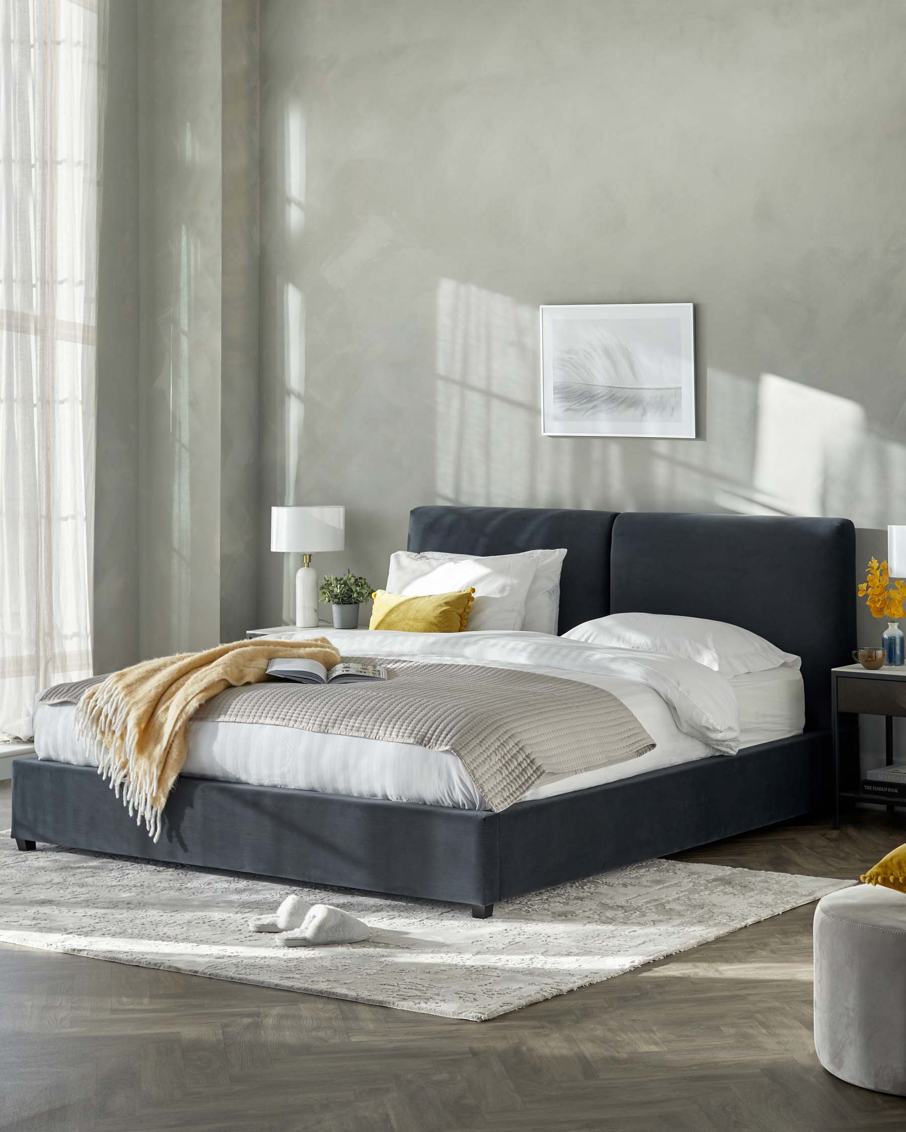 Leona Dark Grey Velvet King Size Ottoman Storage Bed